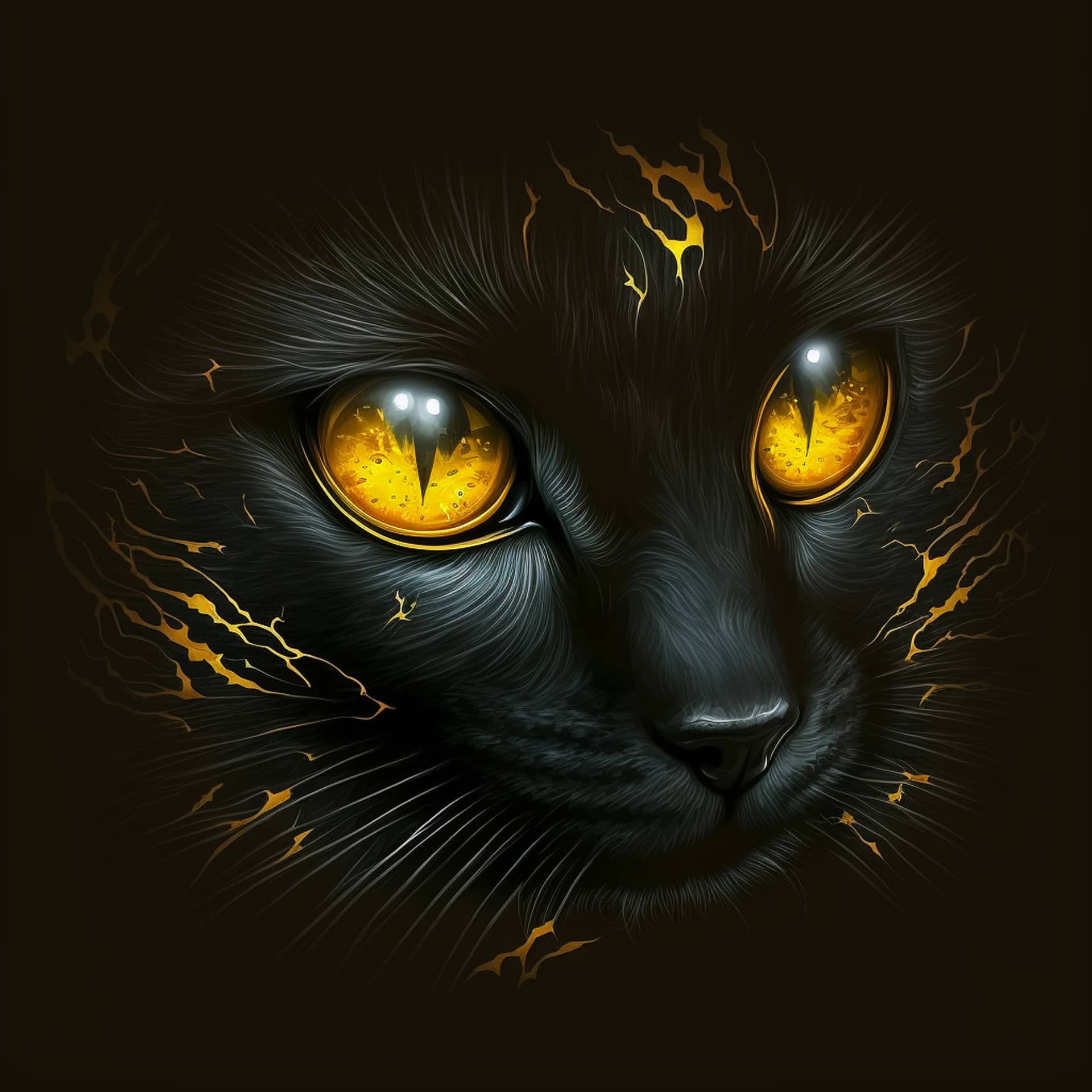 Fb profile pic black cat black background with bright yellow eyes