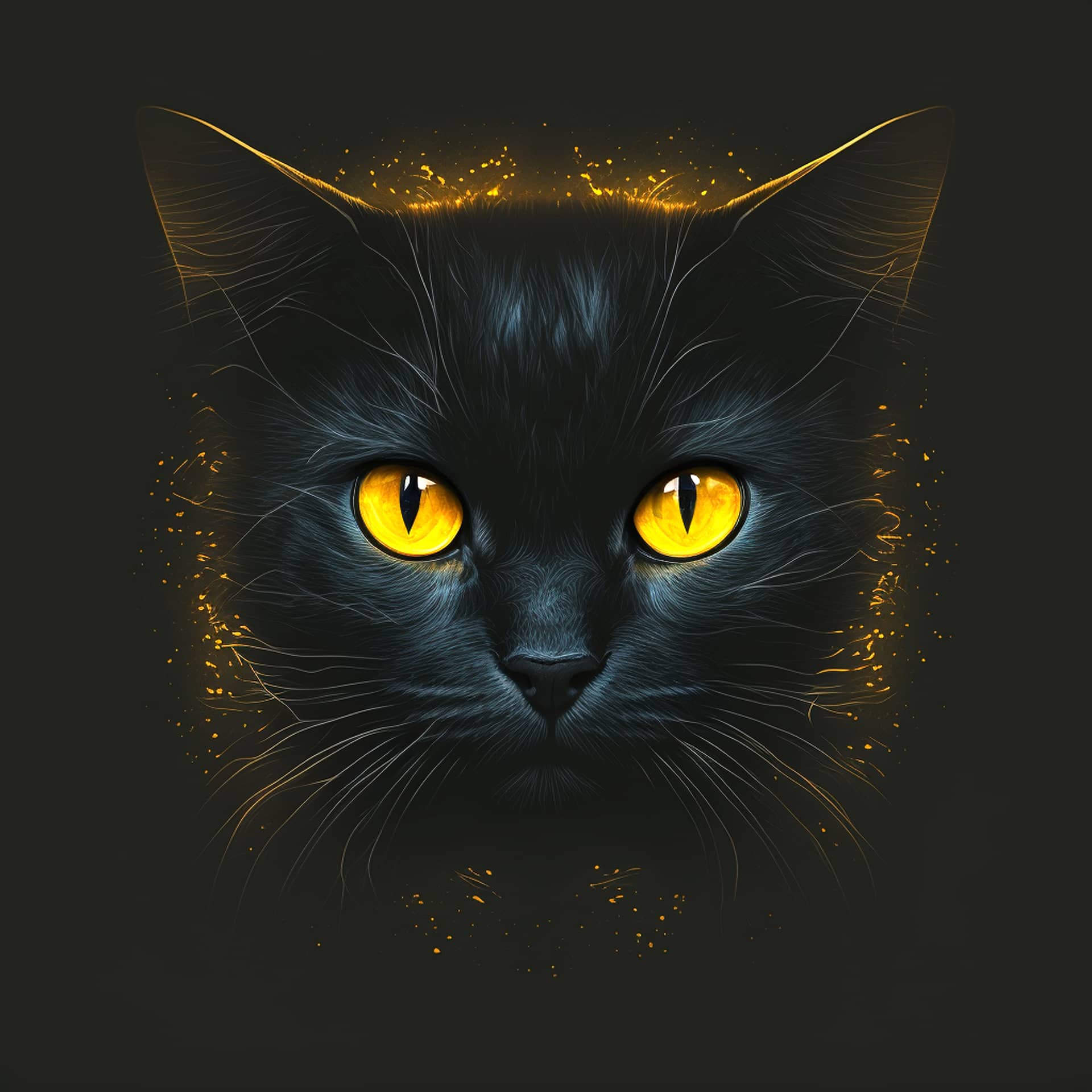Fb profile pic cat black background with bright yellow eyes picture