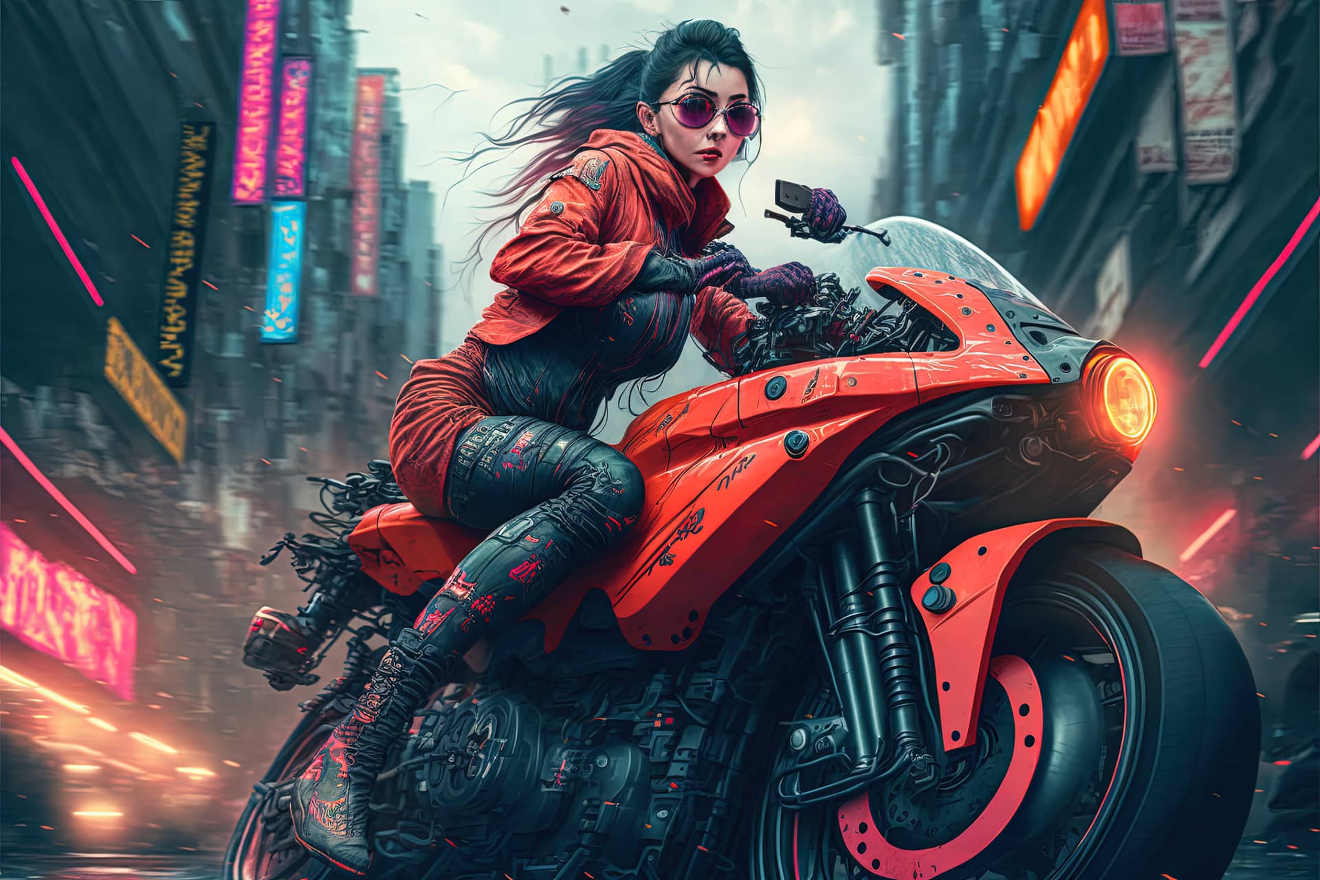 Beautiful cyberpunk girl riding futuristic motorbike futuristic female profile picture