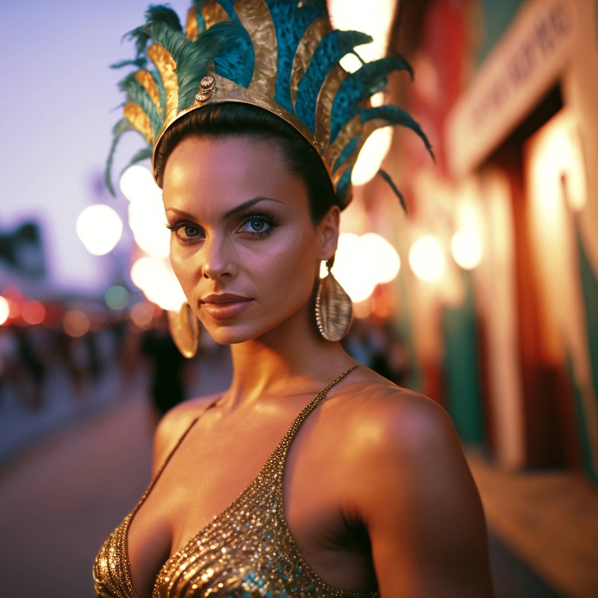Beautiful girl bright colorful carnival costume woman samba dancer female profile picture