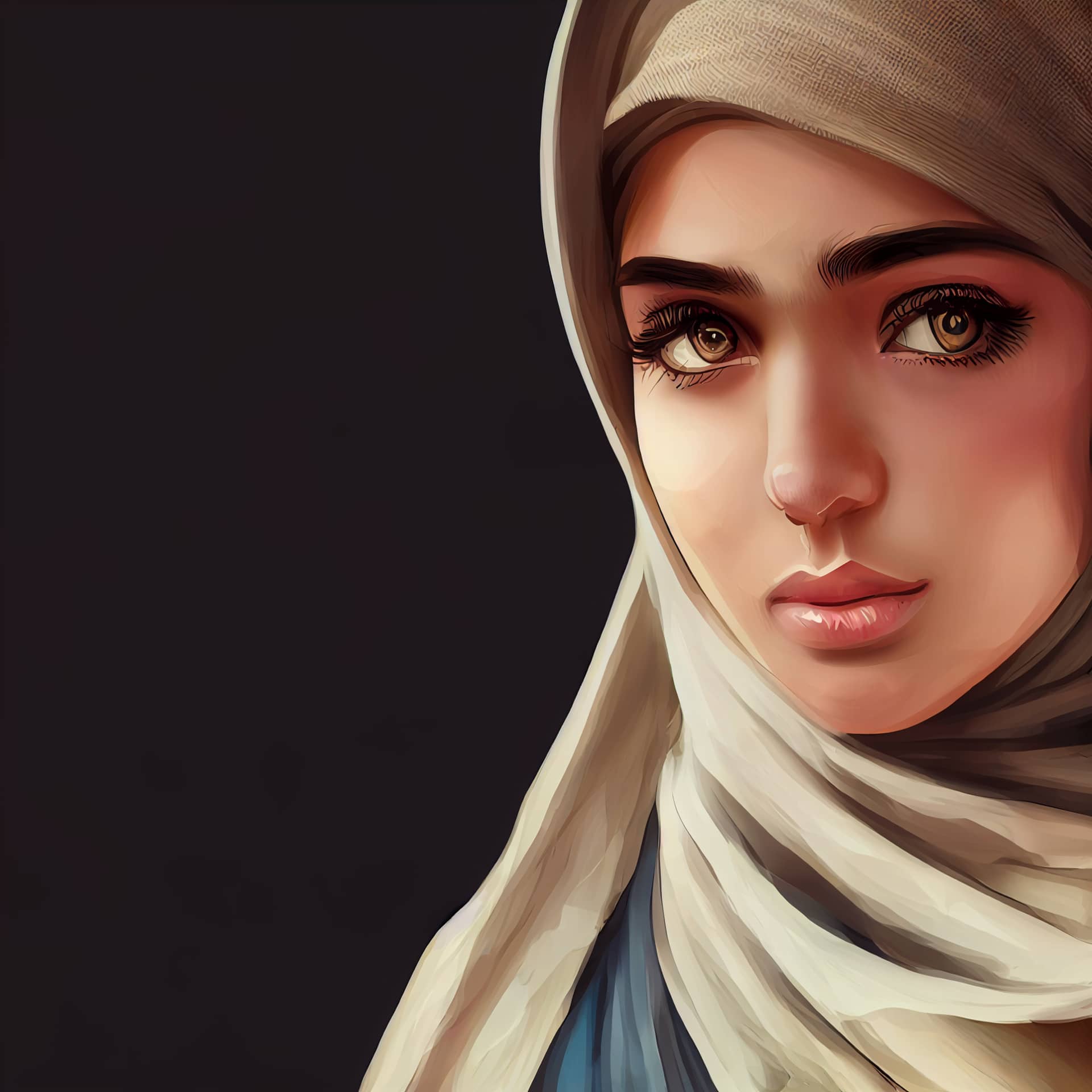 Beautiful muslim woman with hijab portrait cartoon illustration