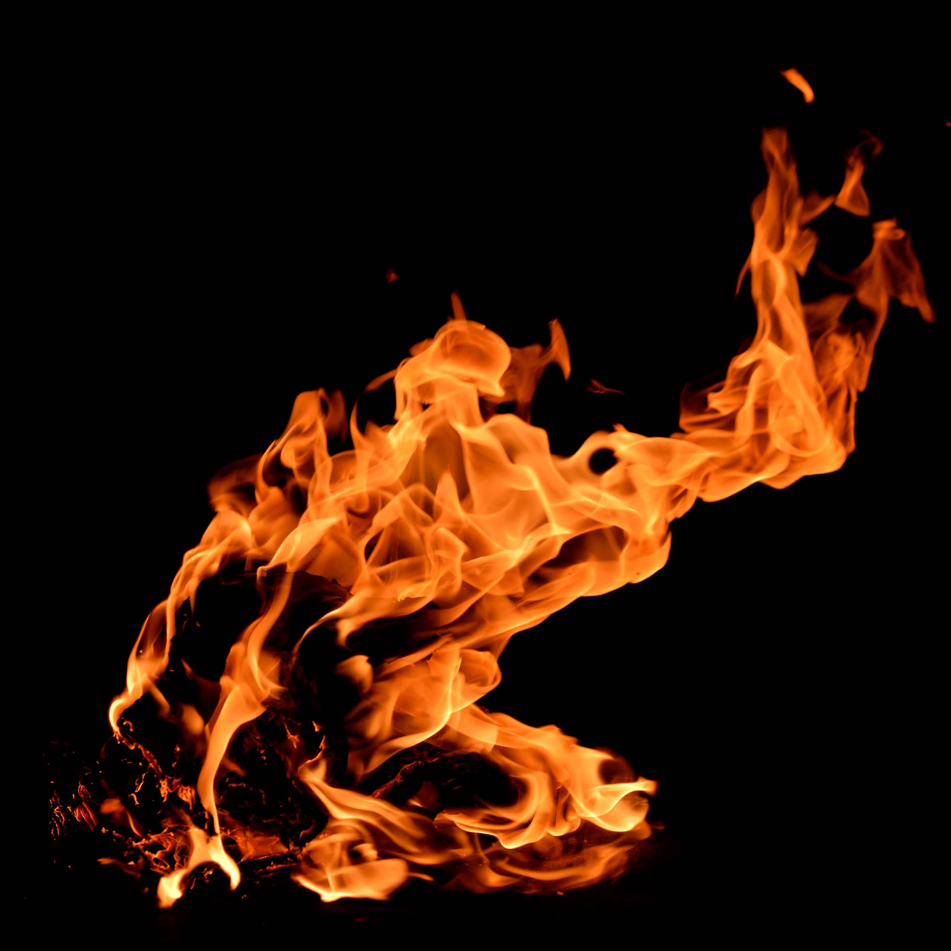 Fire flames with reflection black background
