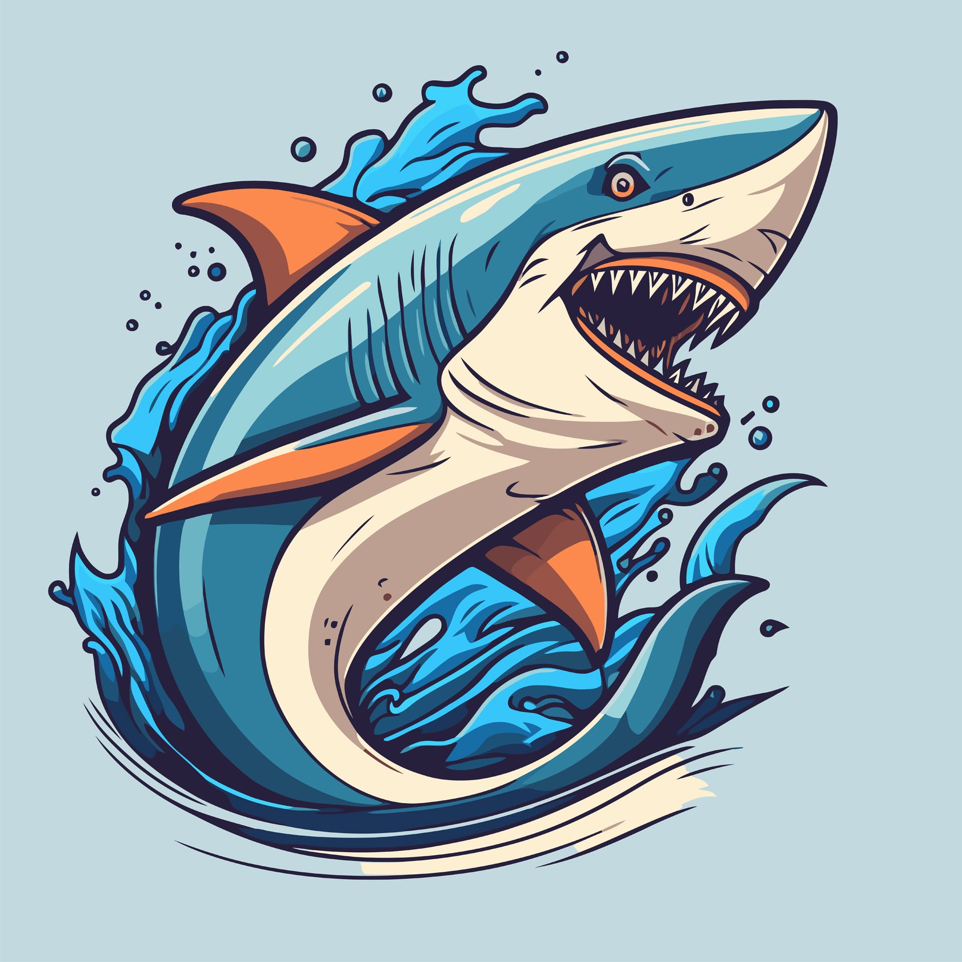 Angry blue shark logo character mascot icon funny cartoon