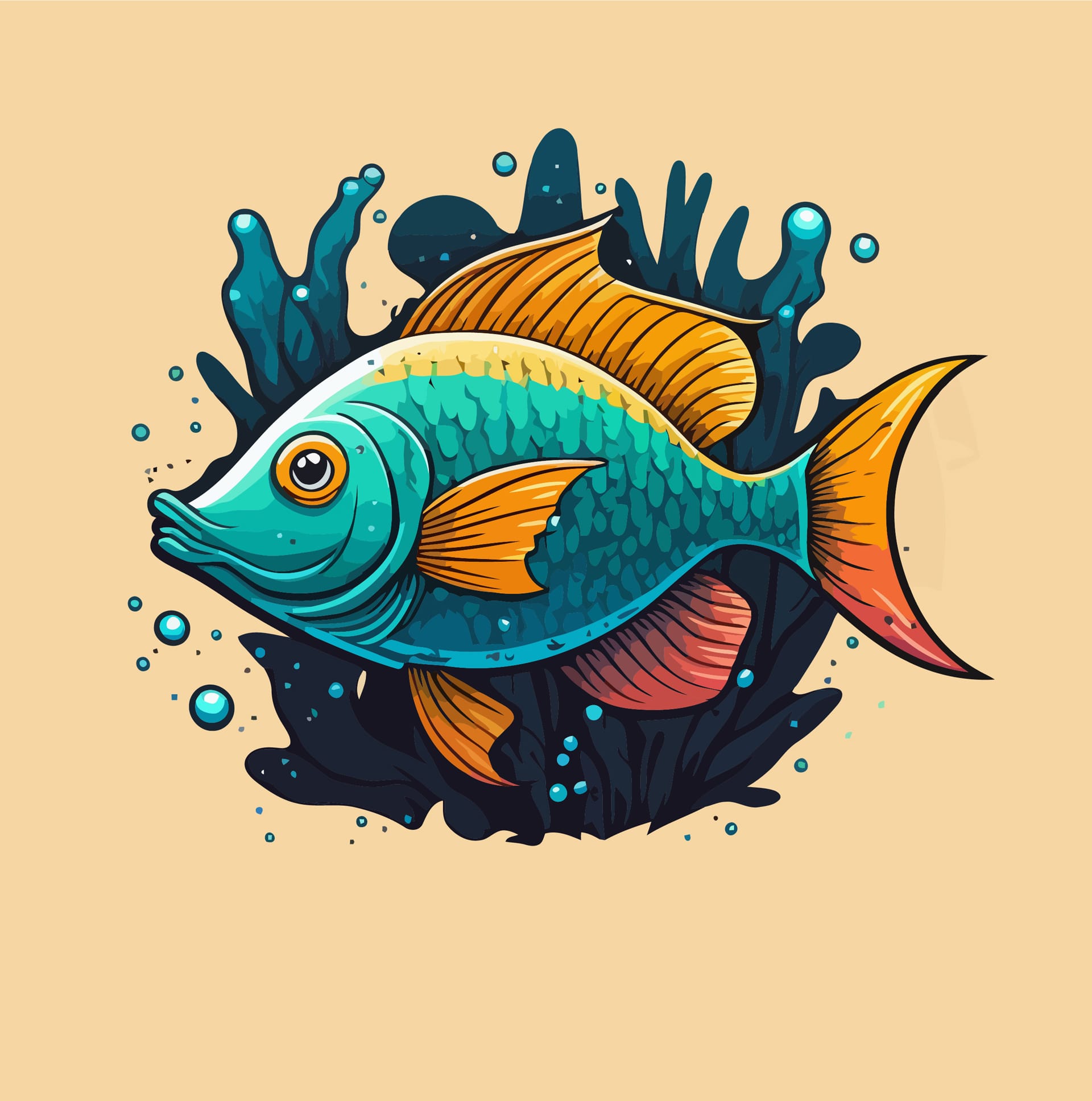 Fish cartoon illustration sea animal logo icon mascot excellent image