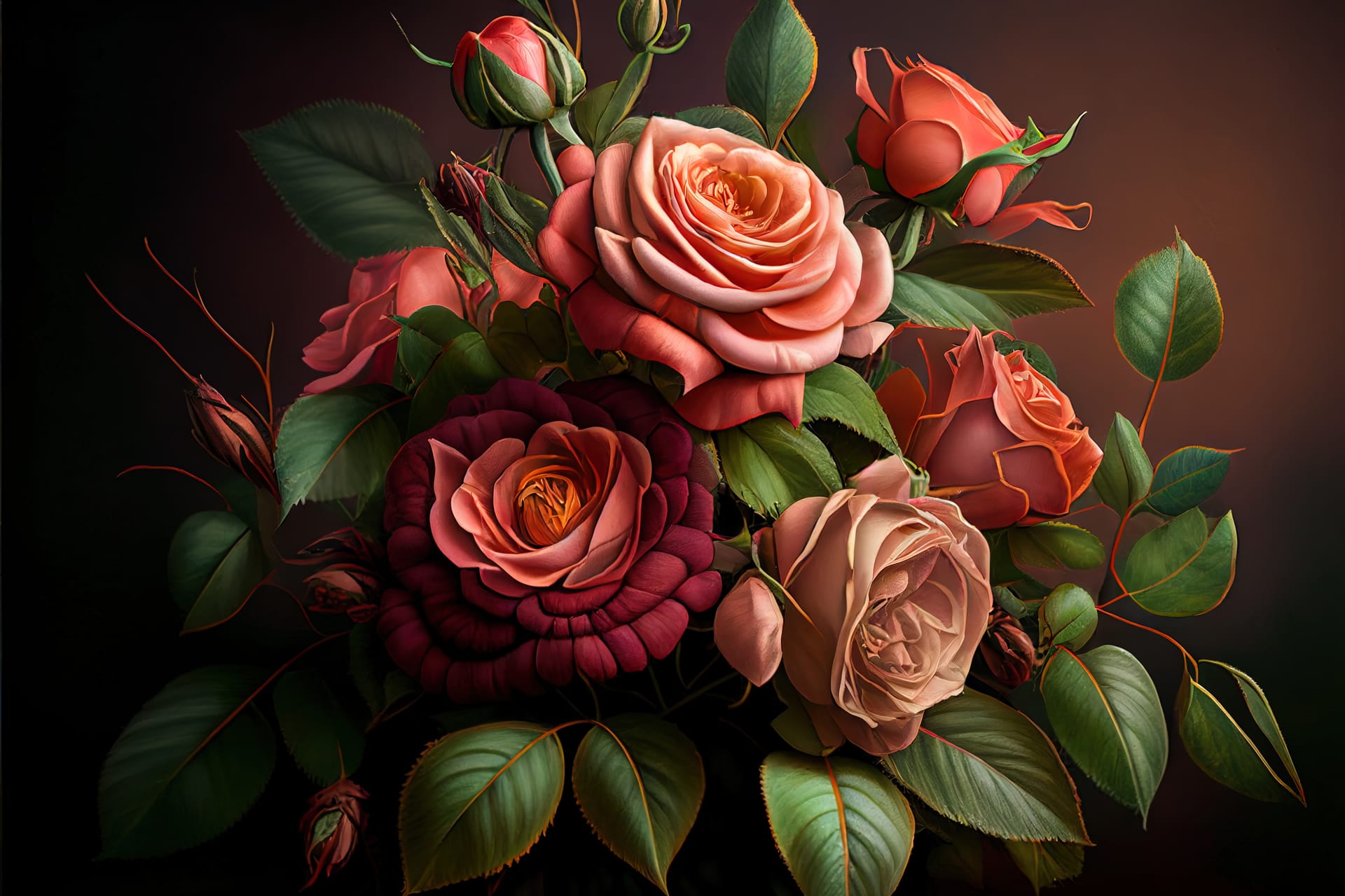 Bouquet roses drawing 3d generative flower profile pic