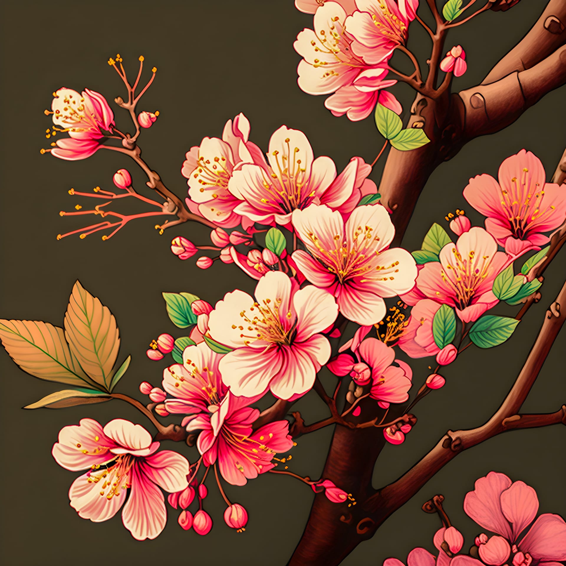 Cherry blossom tree hand drawn illustration flower profile pic