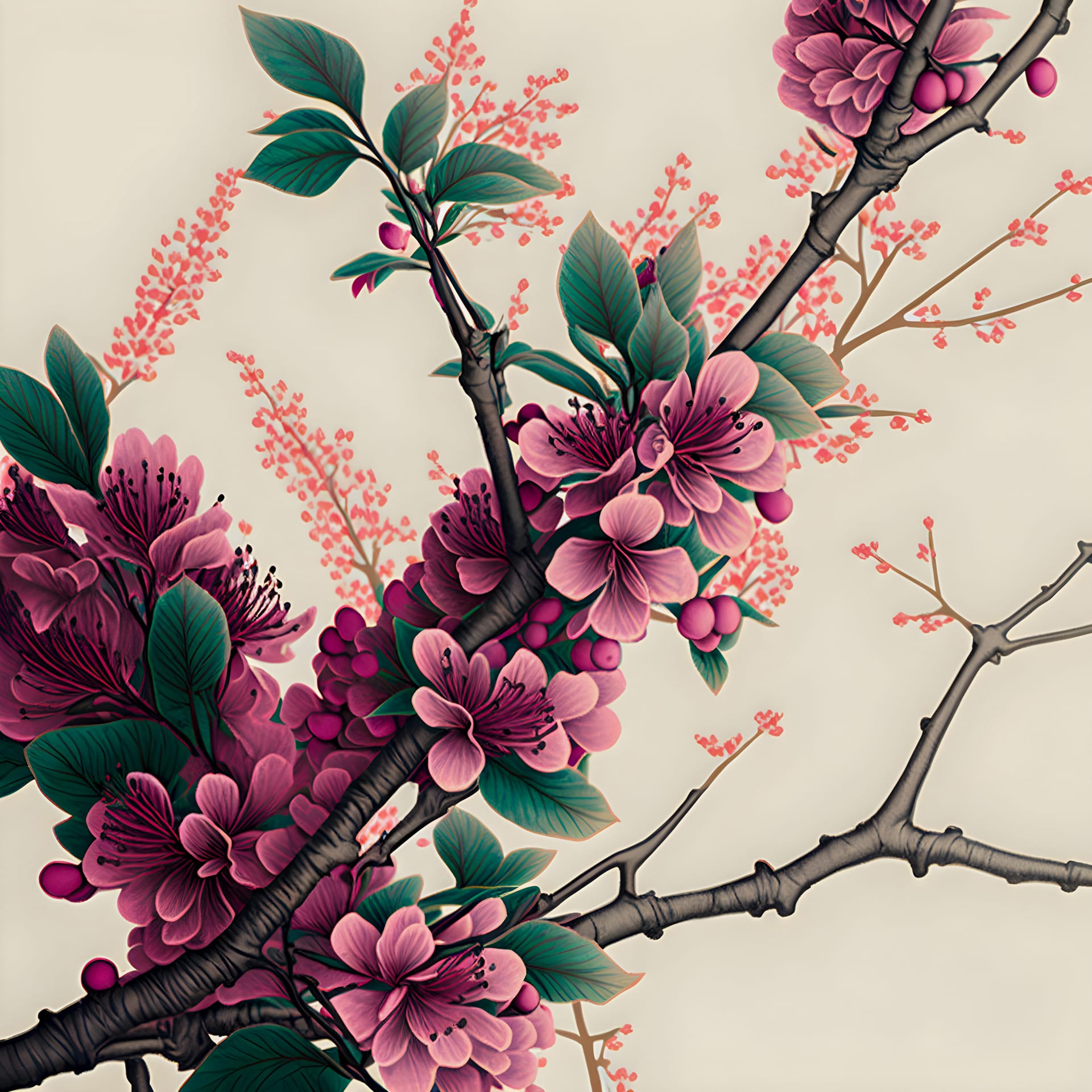Cherry blossom tree hand drawn illustration nice image