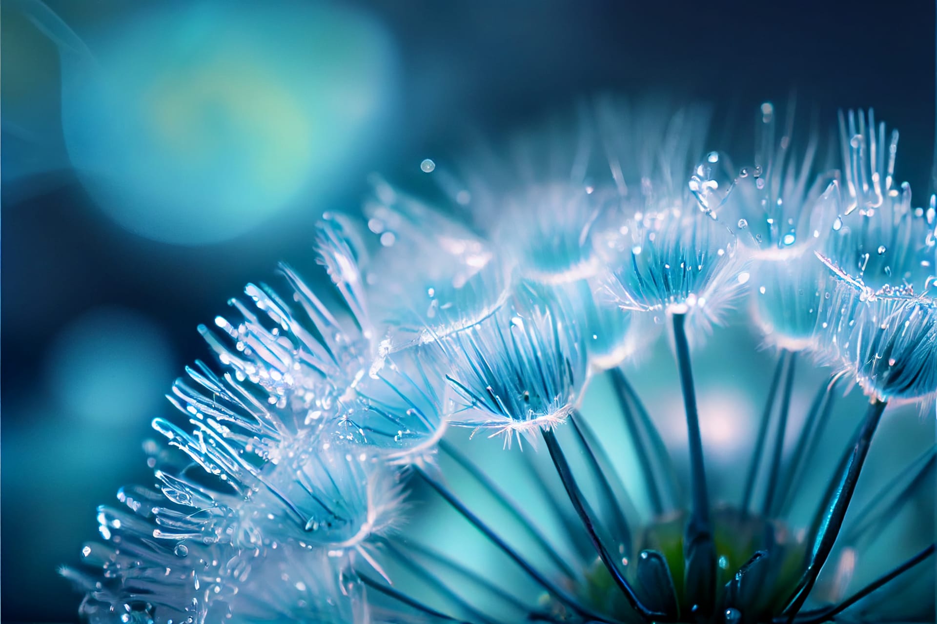 Dandelion seeds droplets water blue turquoise beautiful flower profile pic