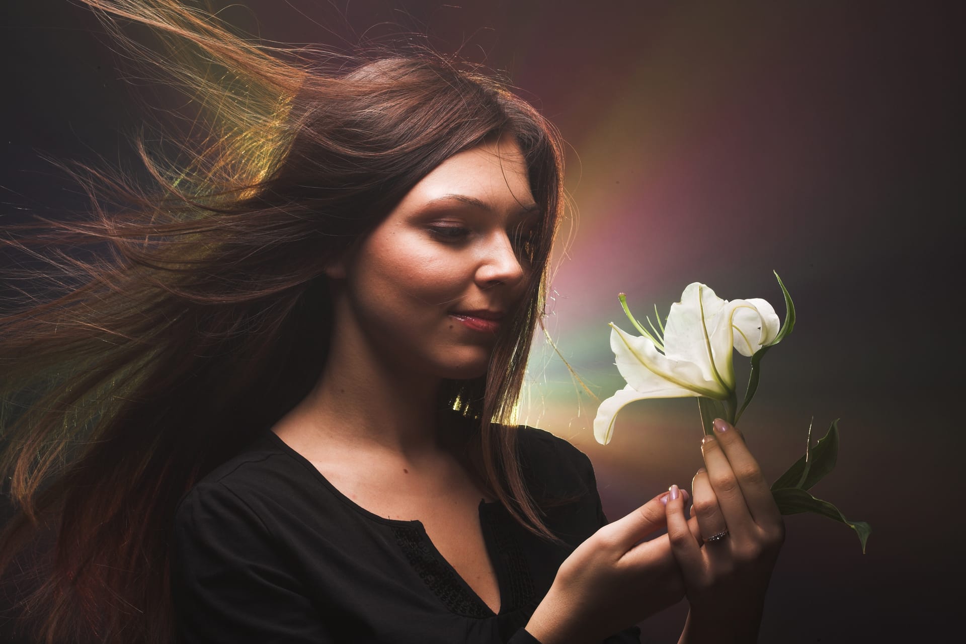 Flower profile pic beautiful woman with madonna lily