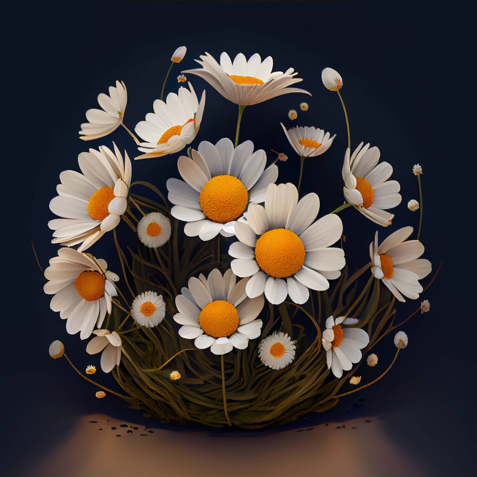 Bouquet daisies dark background springtime concept generative picture