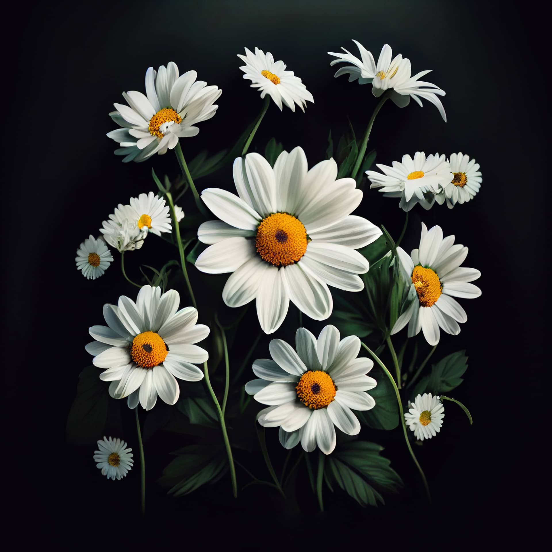 Bouquet daisies dark background springtime concept generative