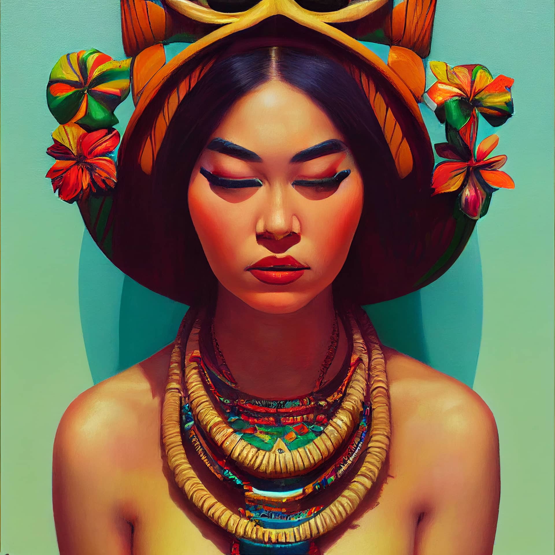 Flower profile picture asian native woman portrait