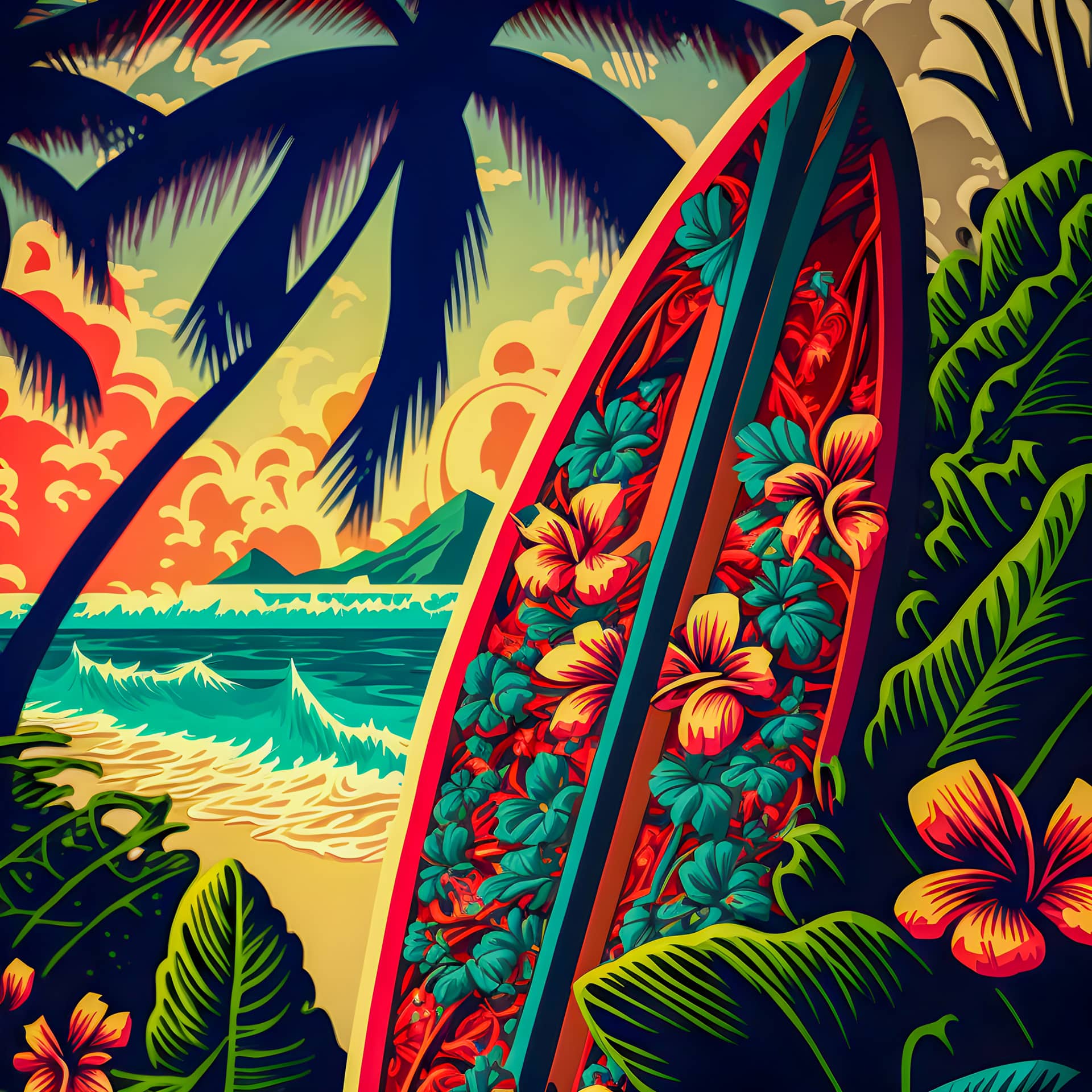 Hawaiian print pattern colorful design illustartion excellent picture
