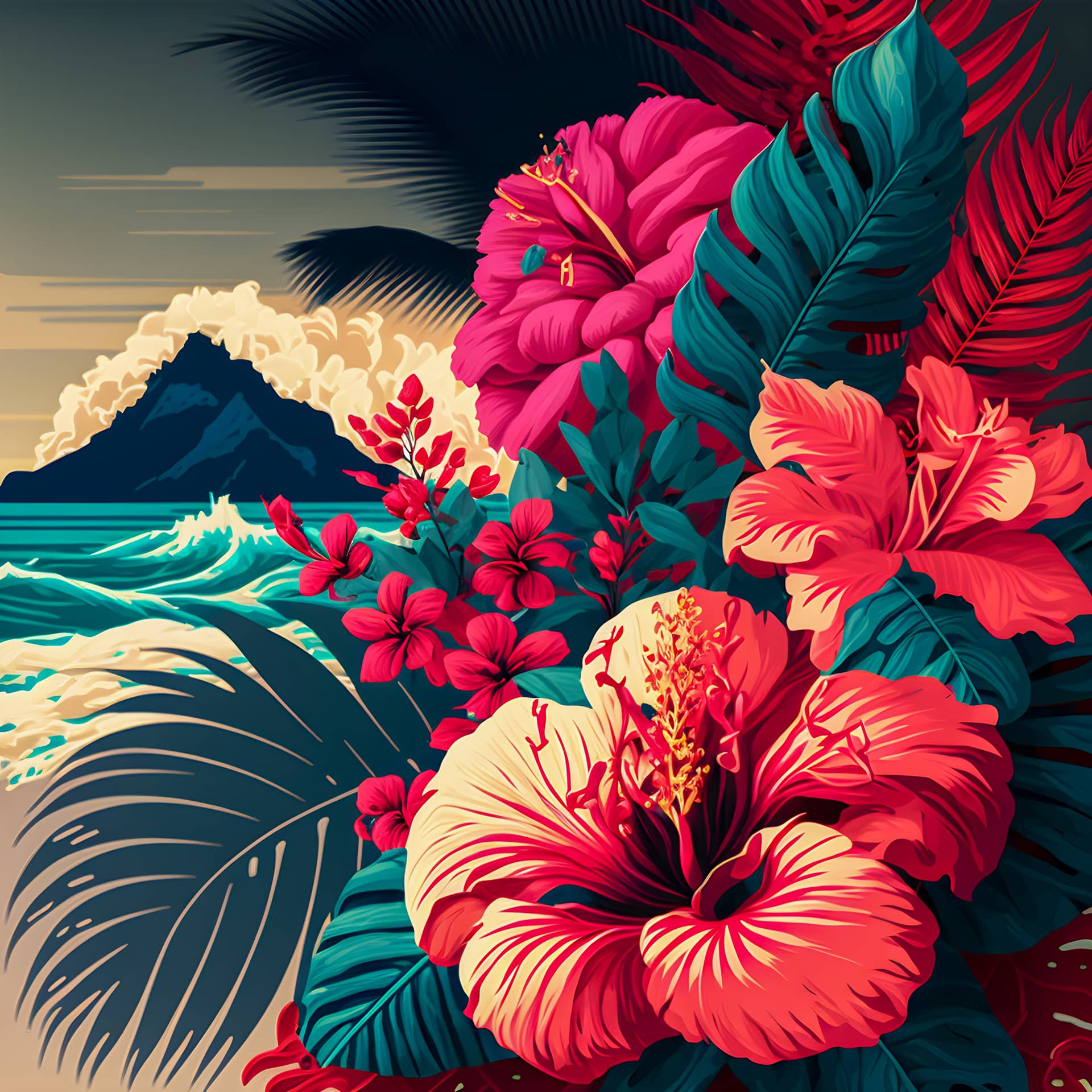 Hawaiian print pattern colorful design illustartion fine image