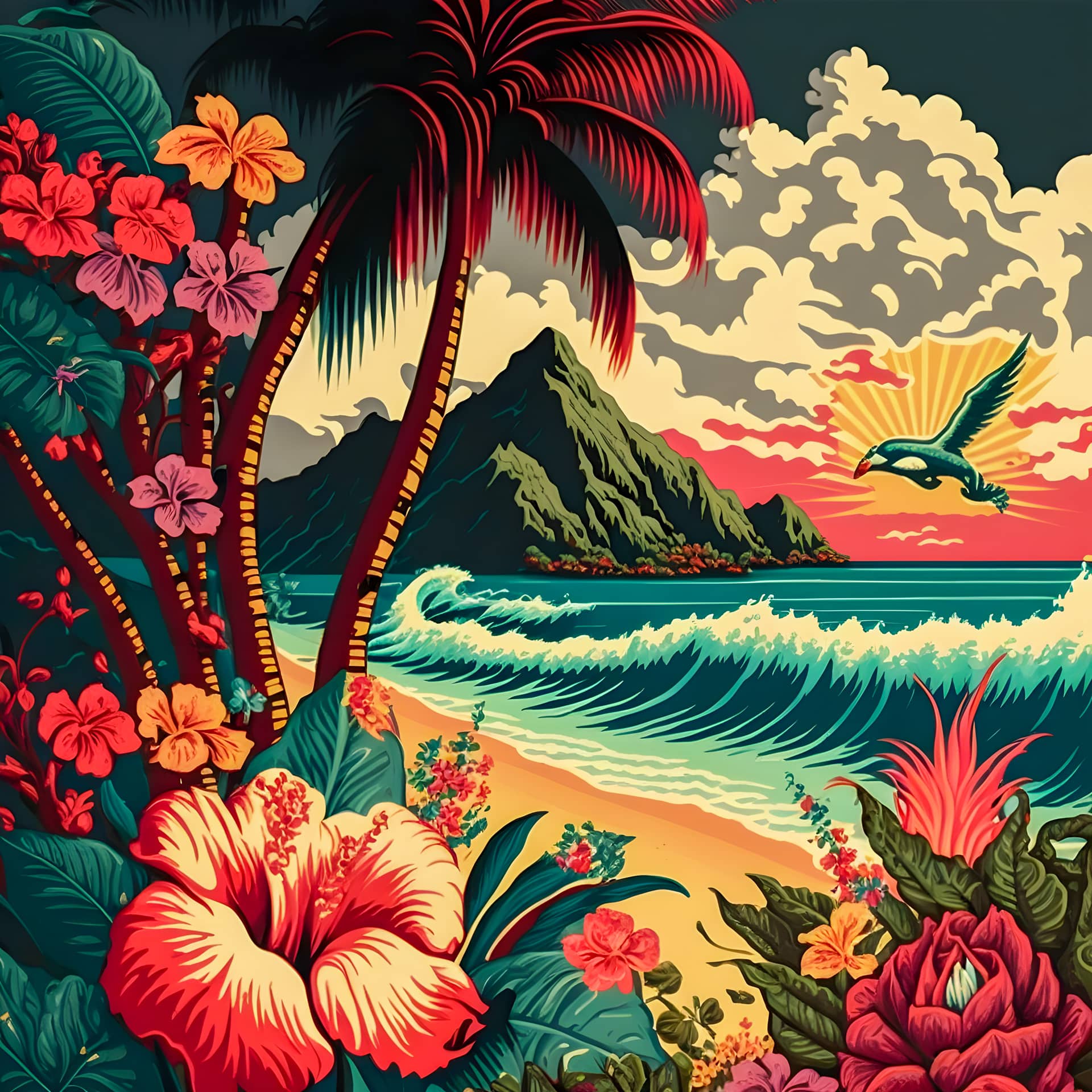 Hawaiian print pattern colorful design illustartion fine picture