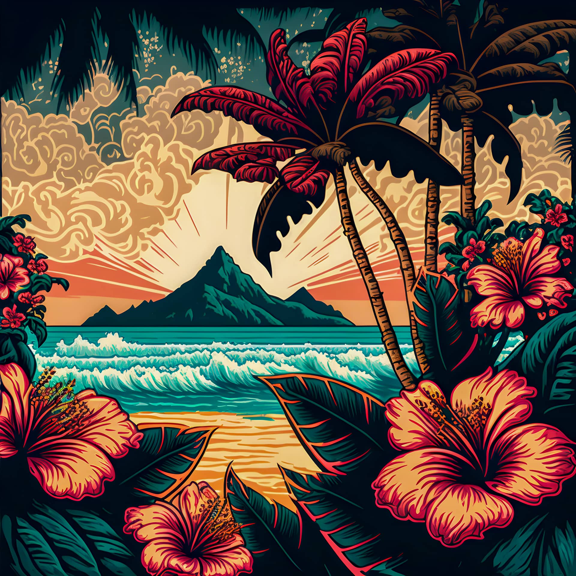 Hawaiian print pattern colorful design illustartion flower profile picture