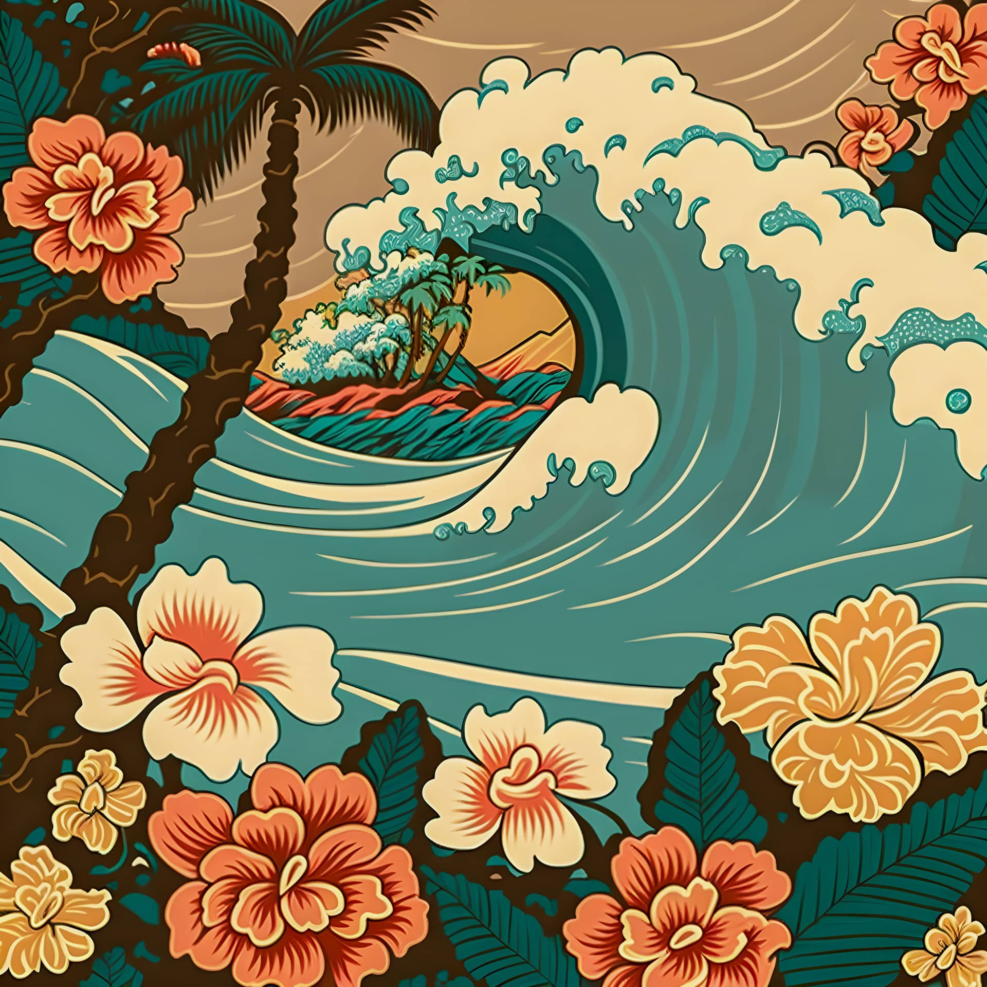 Hawaiian print pattern colorful design illustartion realistic image