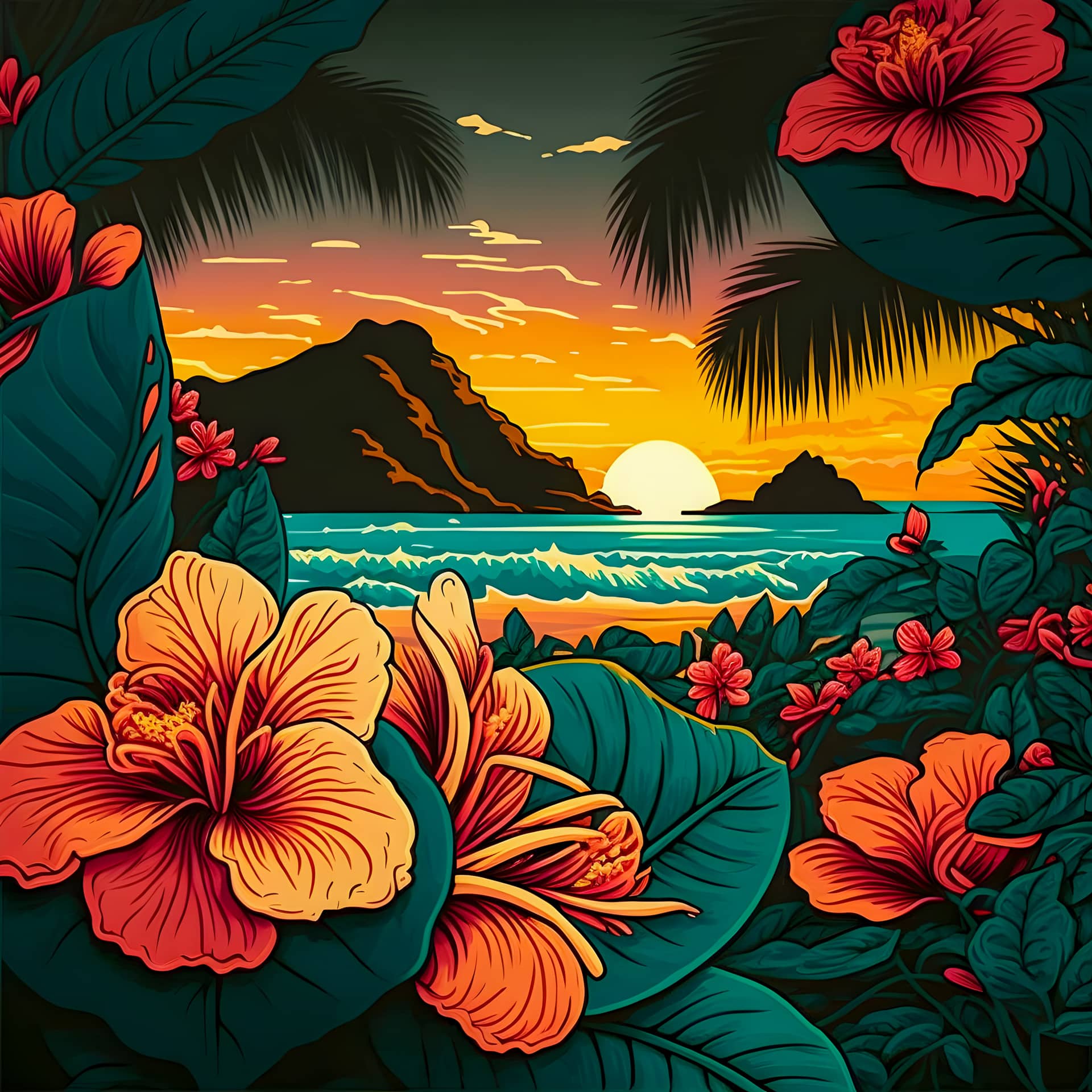 Hawaiian print pattern colorful design illustartion