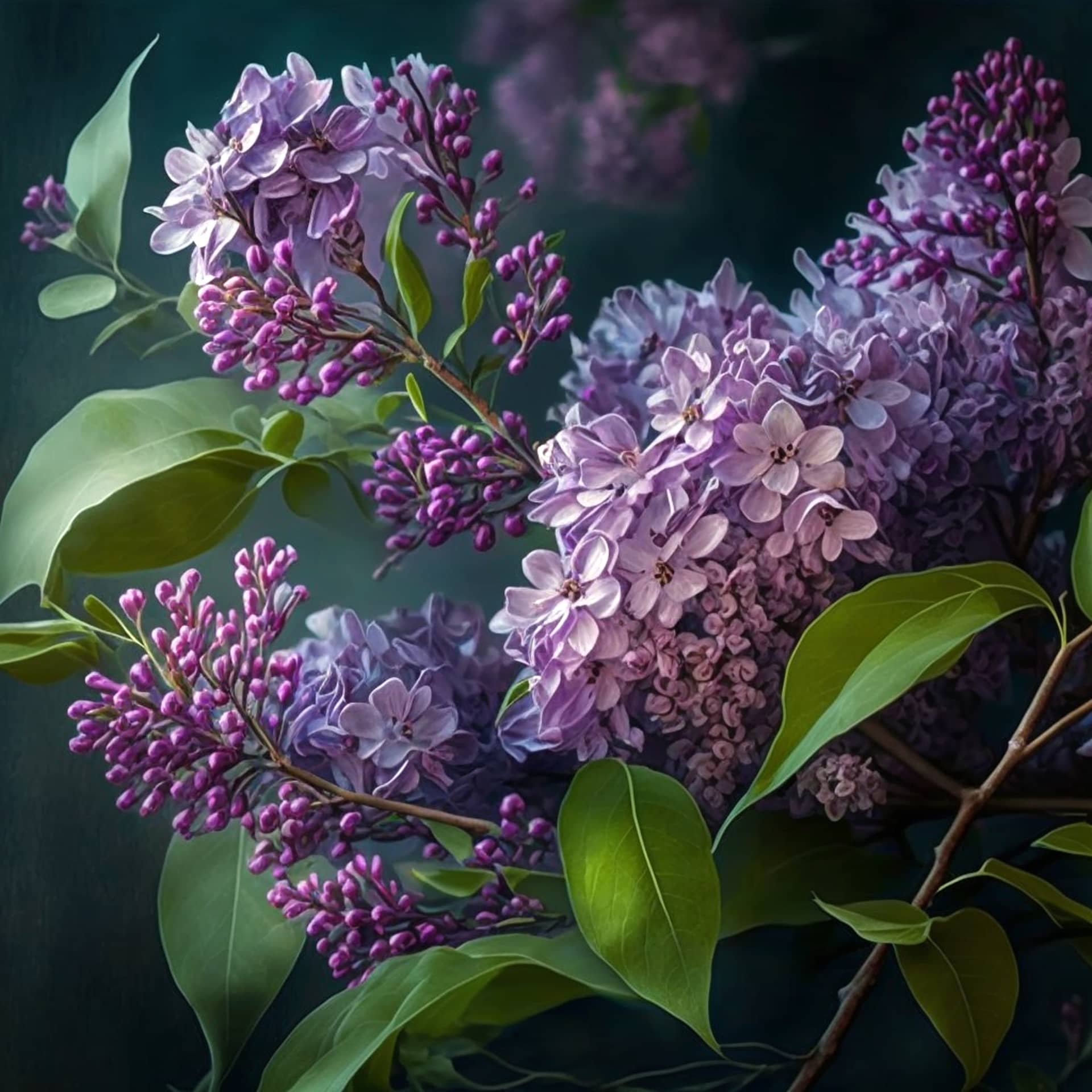 Lilac flowers leaves closeup realistic painting flower profile picture