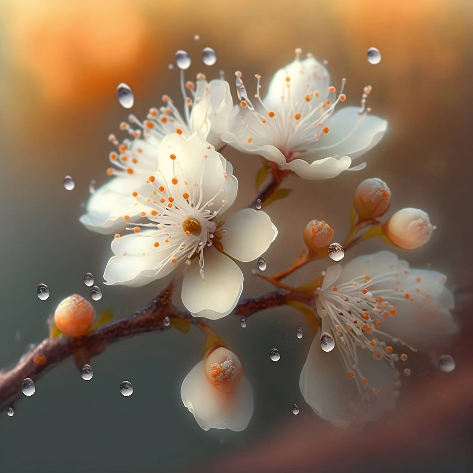 White cherry flowers with water drops flower profile picture