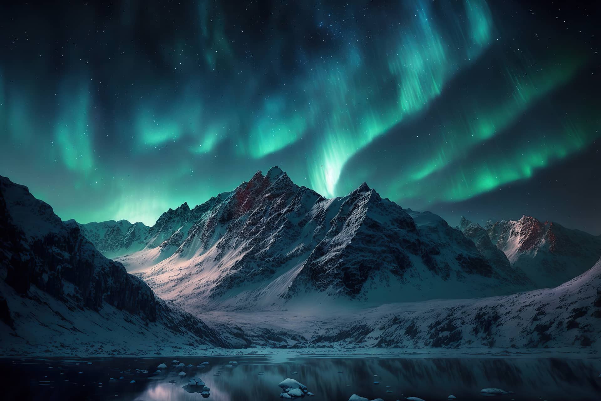 Beautiful northern lights landscape aurora borealis mountains reflected sea