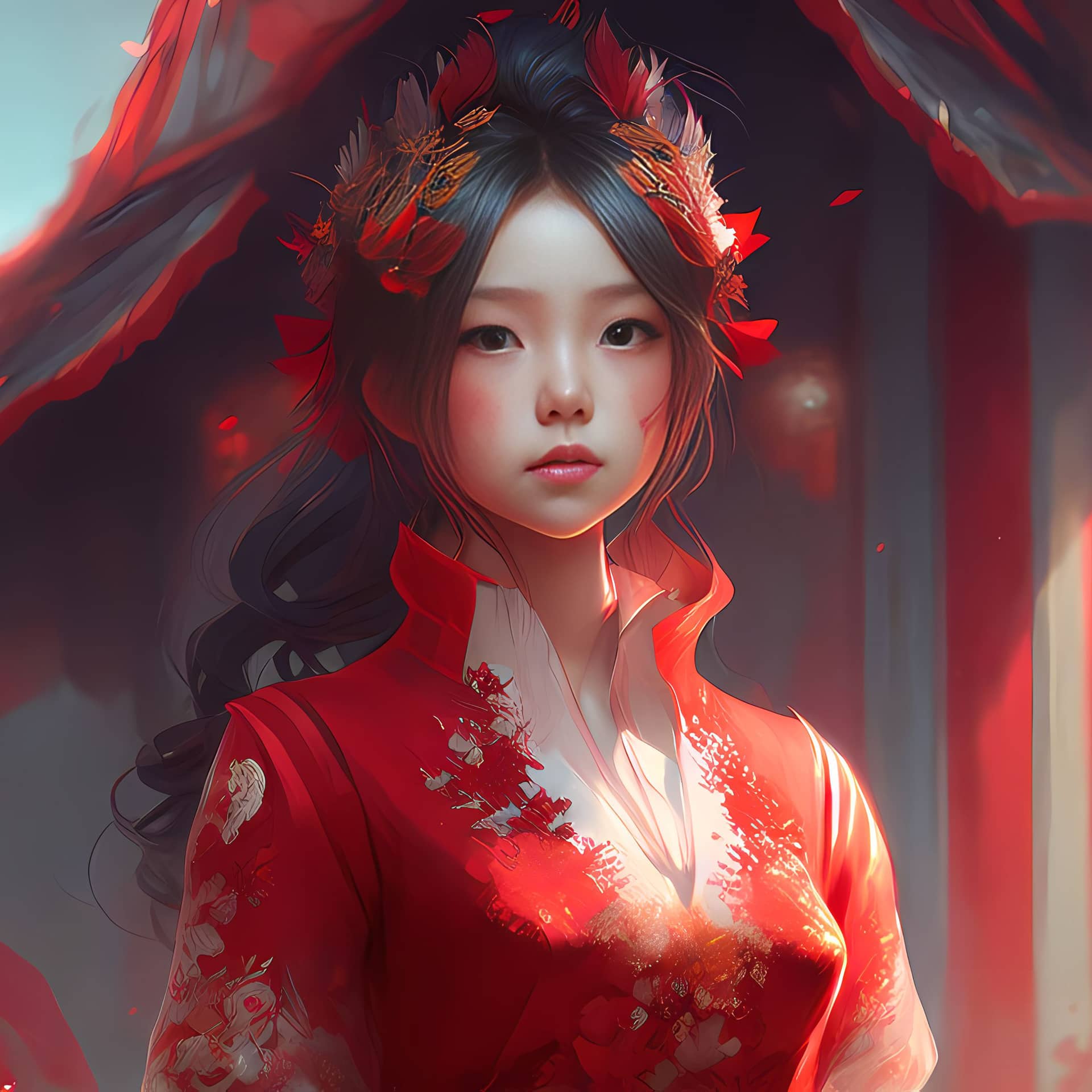 Chinese girl wearing traditional chinese dress during chinese new year