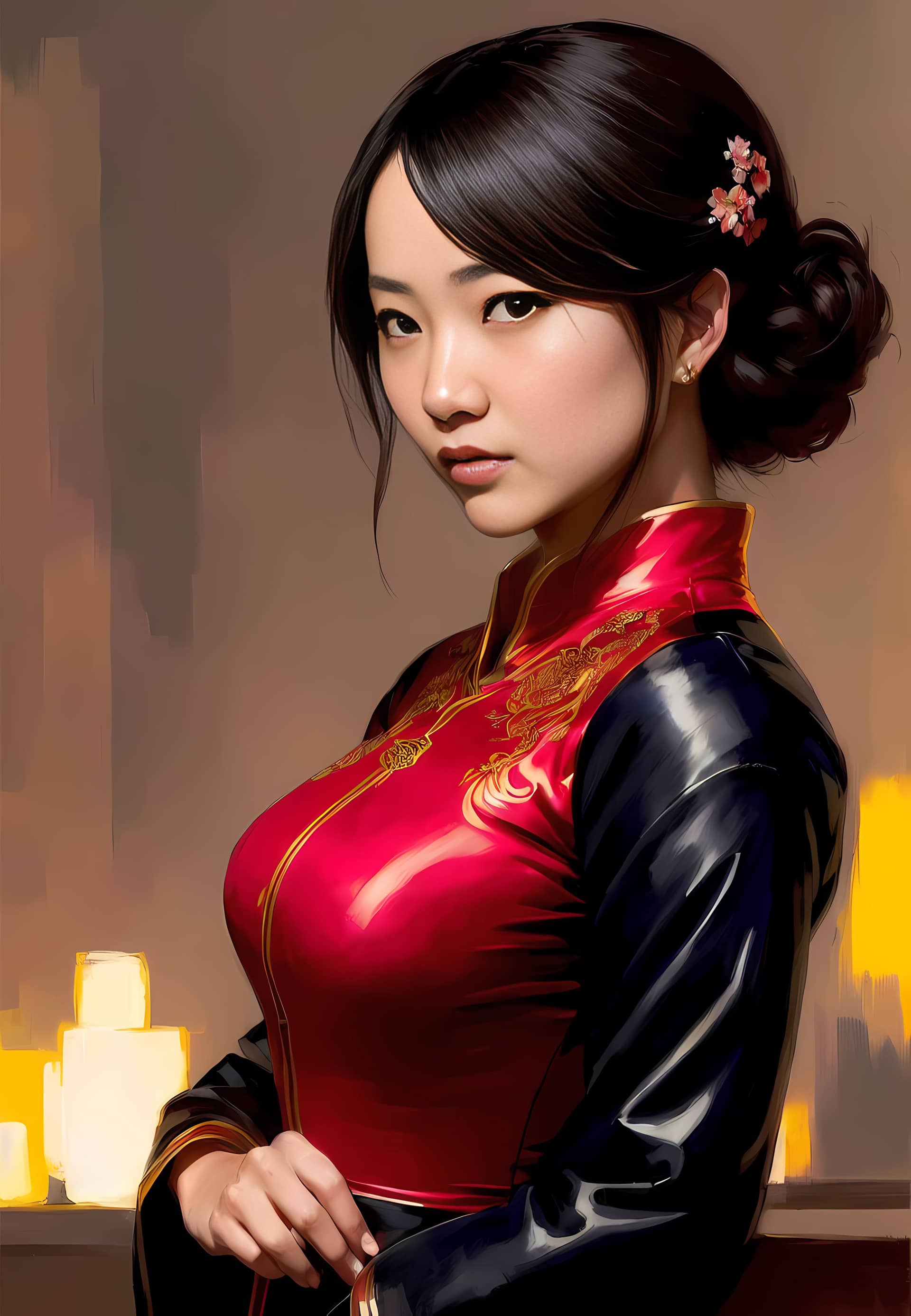 Digital drawing beautiful chinese girl during chinese new year celebration