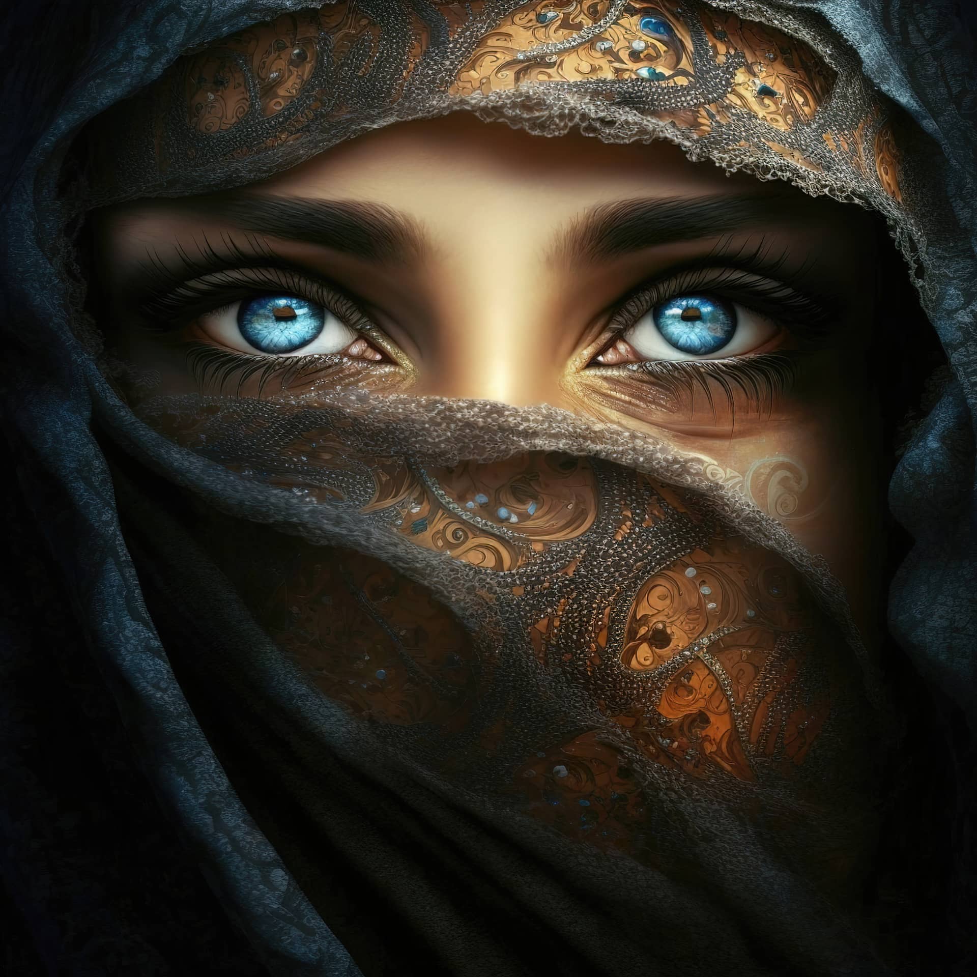 Eyes oriental woman headscarf islamic girl with beautiful eyes closeup