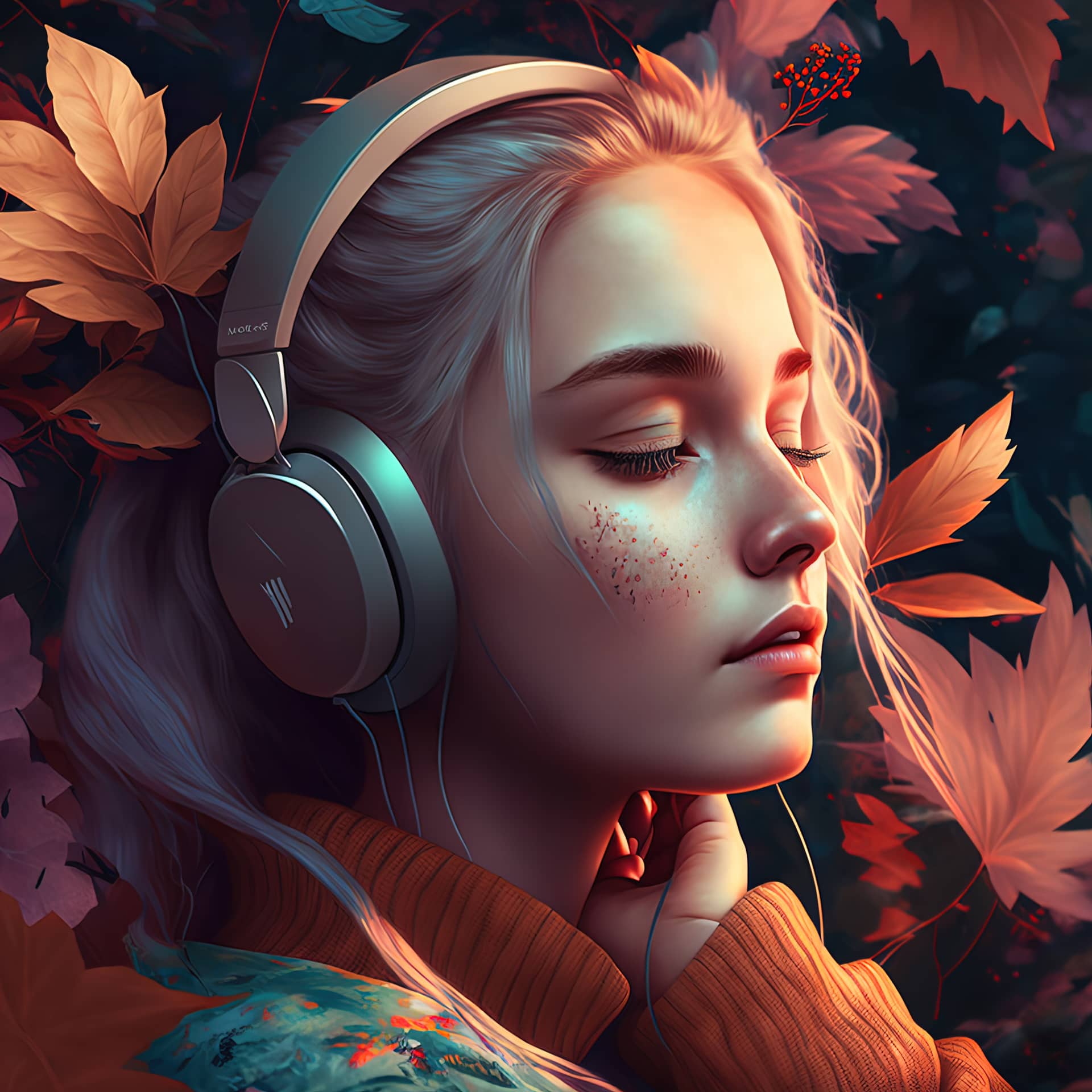 Girl listening calm relaxing music calm peaceful 3d illustration image
