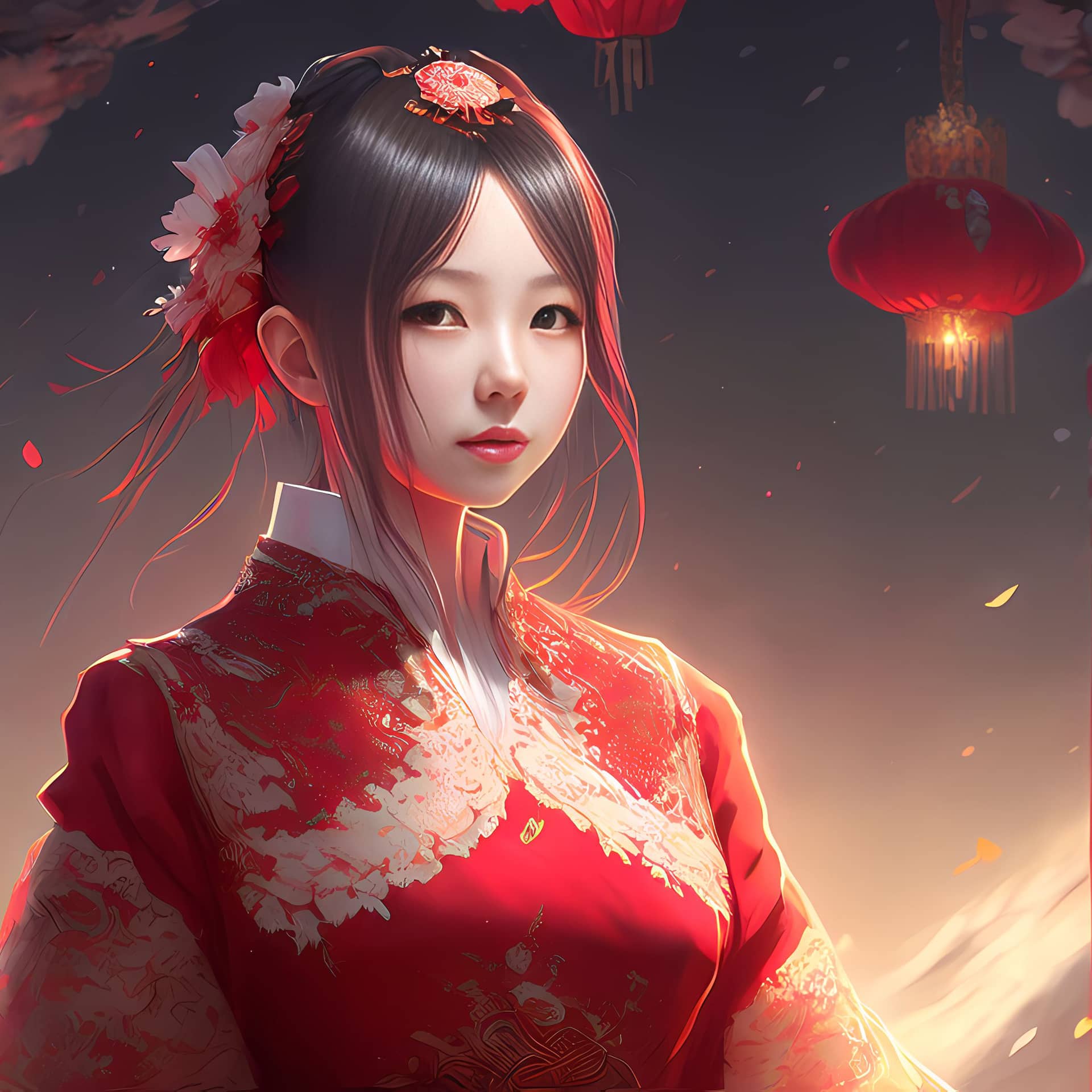 Girl wearing traditional chinese dress during chinese new year image