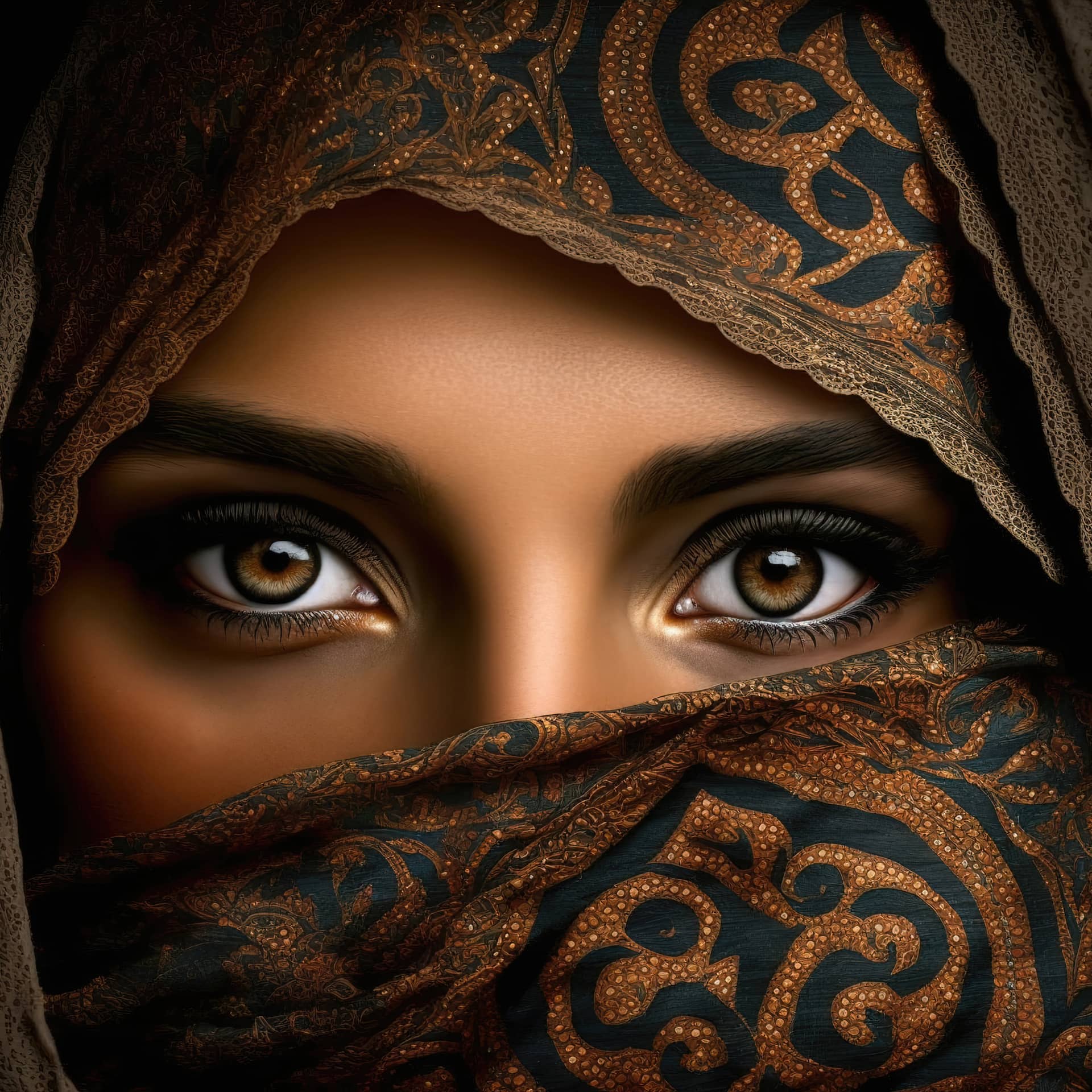 Woman headscarf islamic girl with beautiful eyes closeup 3d illustration