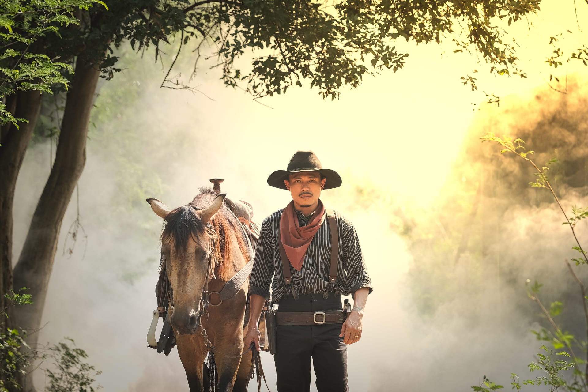 Guy profile picture cowboy horse forest