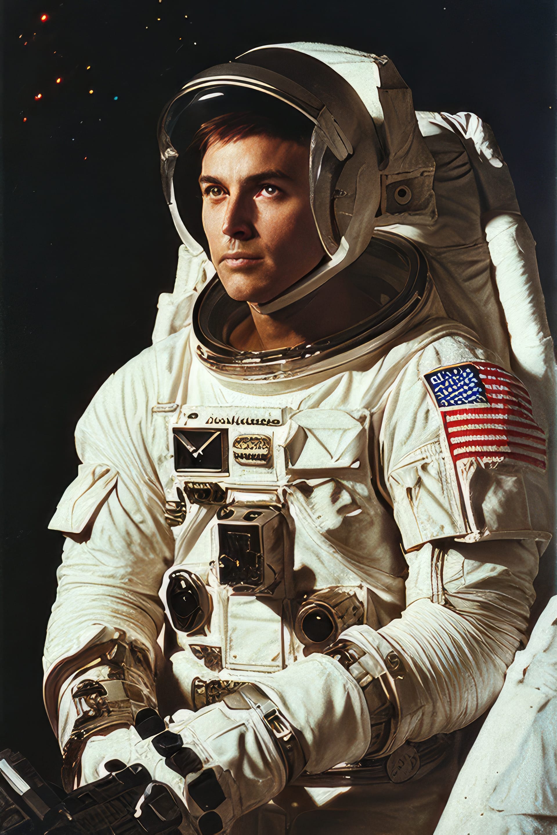 Man astronaut suit with american flag and helmet