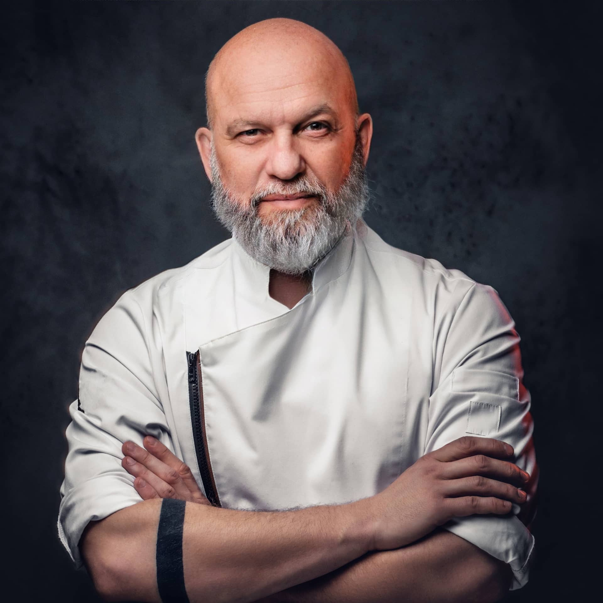 Male pictures for fake profile chef dressed uniform with crossed arms background