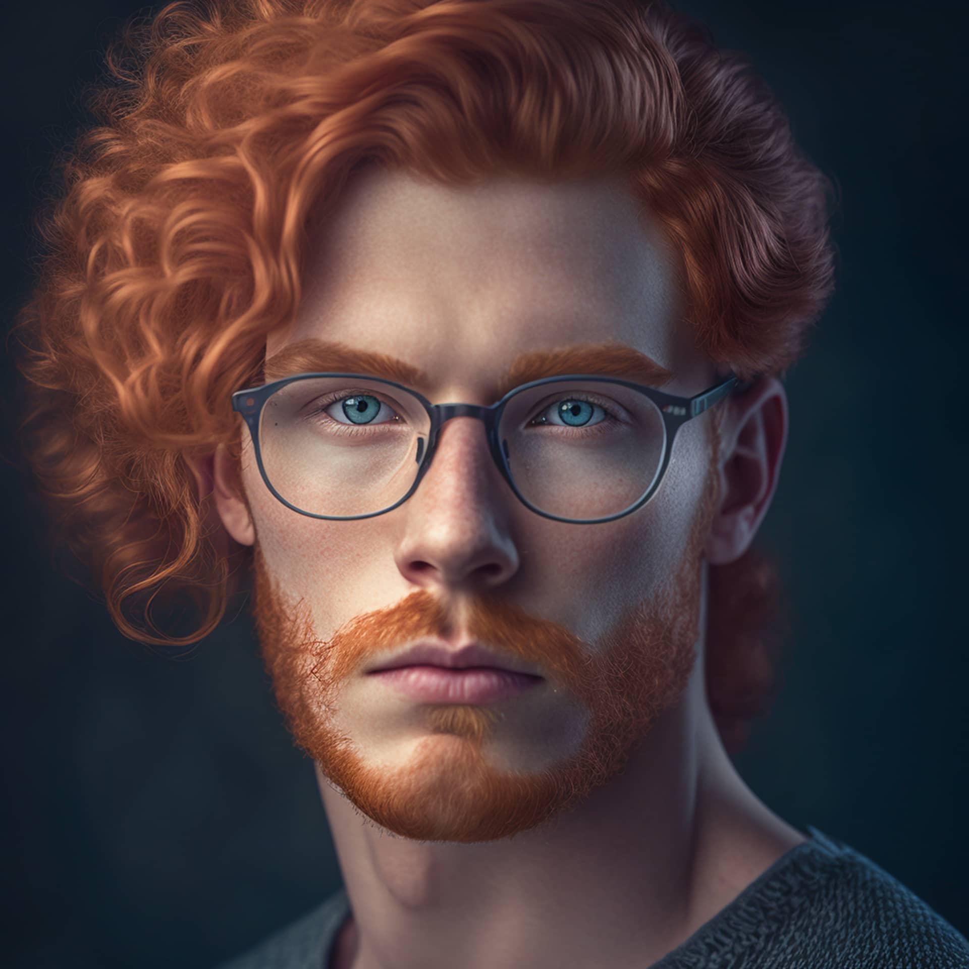 Male pictures for fake profile young red haired man glasses close up image