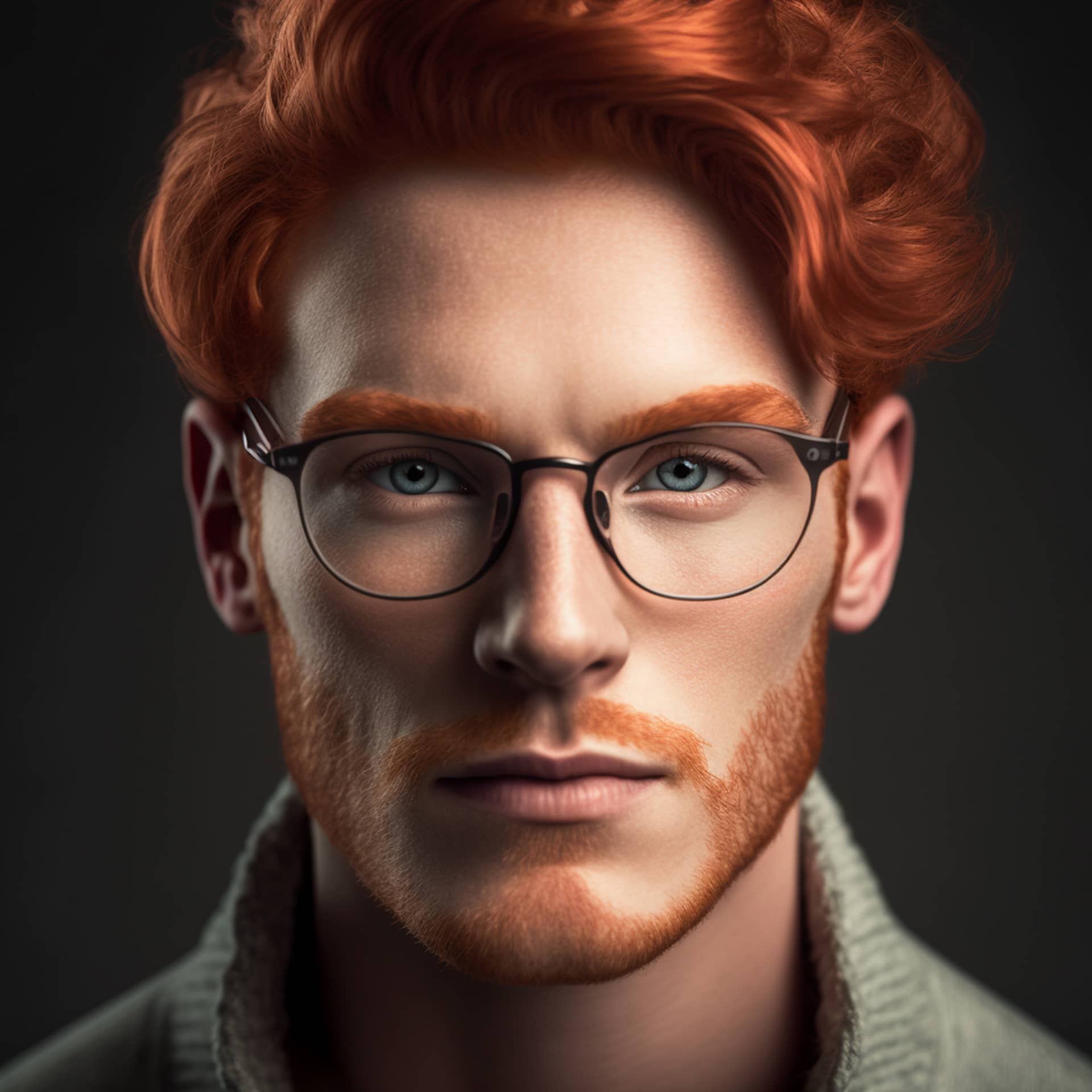 Male pictures for fake profile young red haired man glasses close up