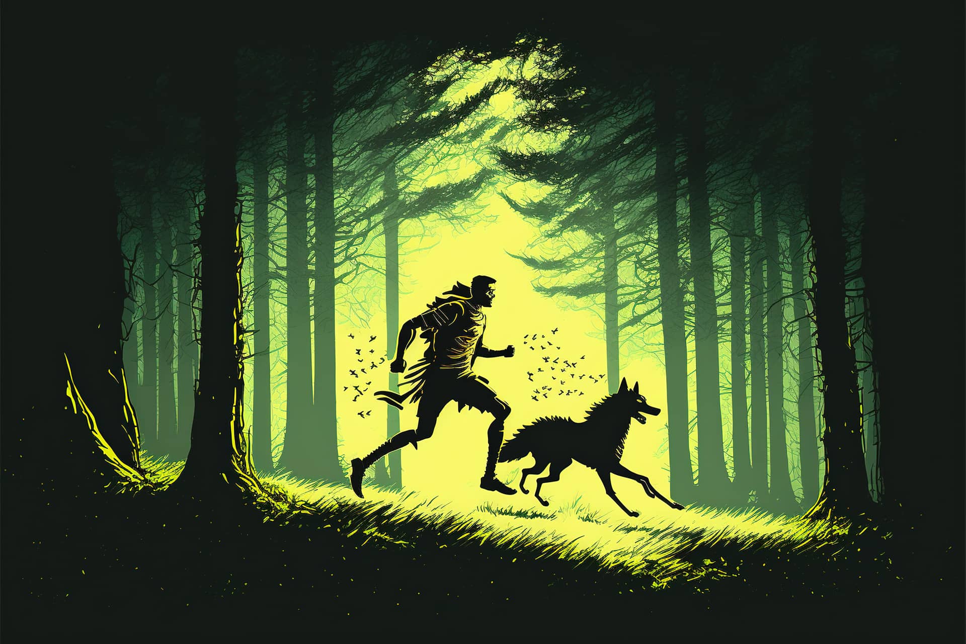 Forest with his legendary wolf digital art style illustration painting