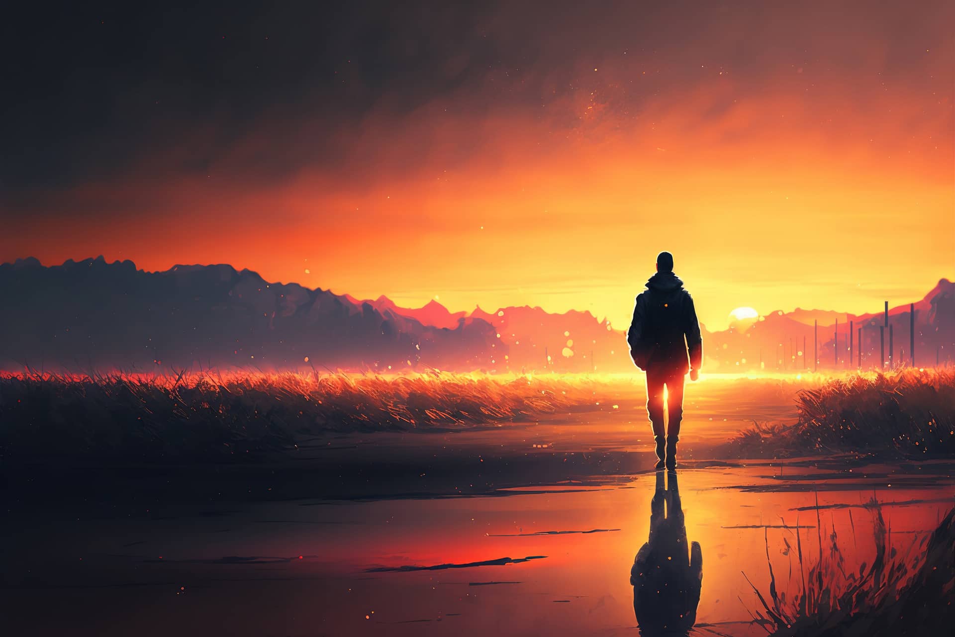 Man profile picture walk alone sunset