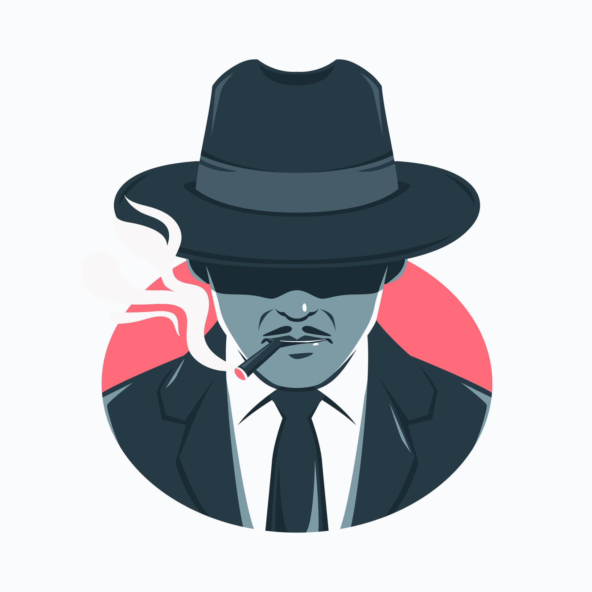 Man with a head in a hat and a cigarette