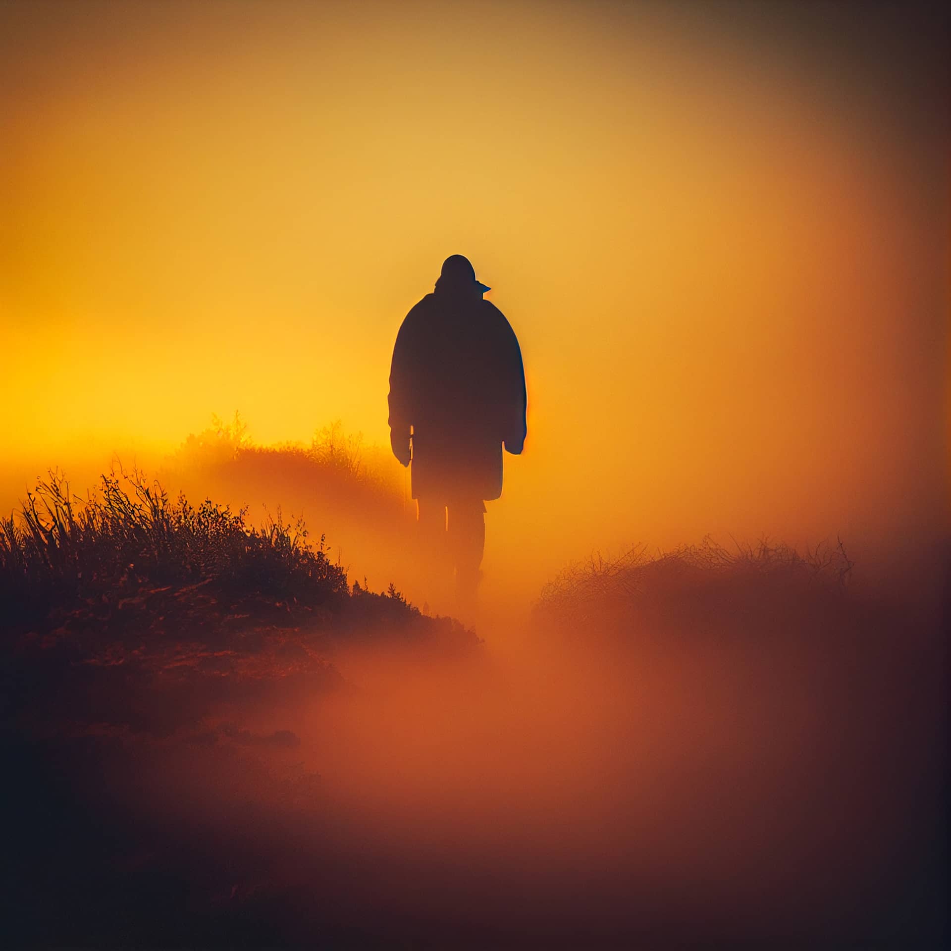 Mysterious man portrait with fog mist landscape generative