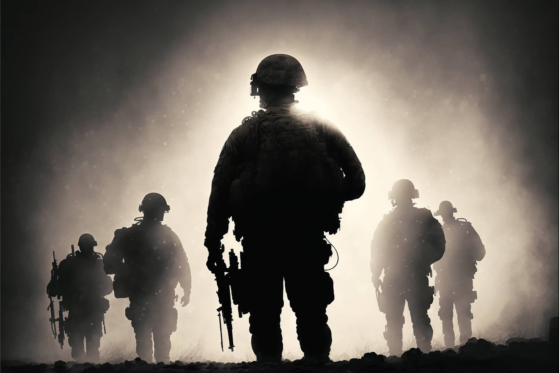 Silhouette soldiers tense atmosphere