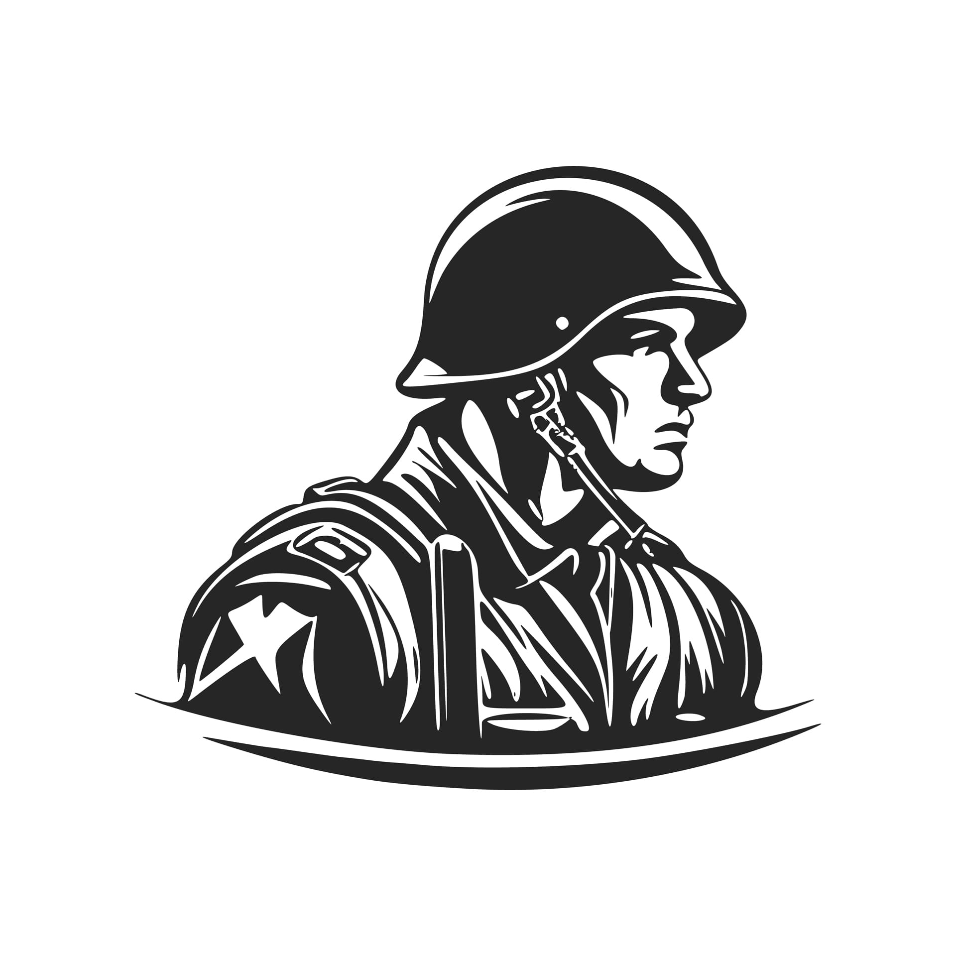 Black white modern depicting soldier military profile pictures