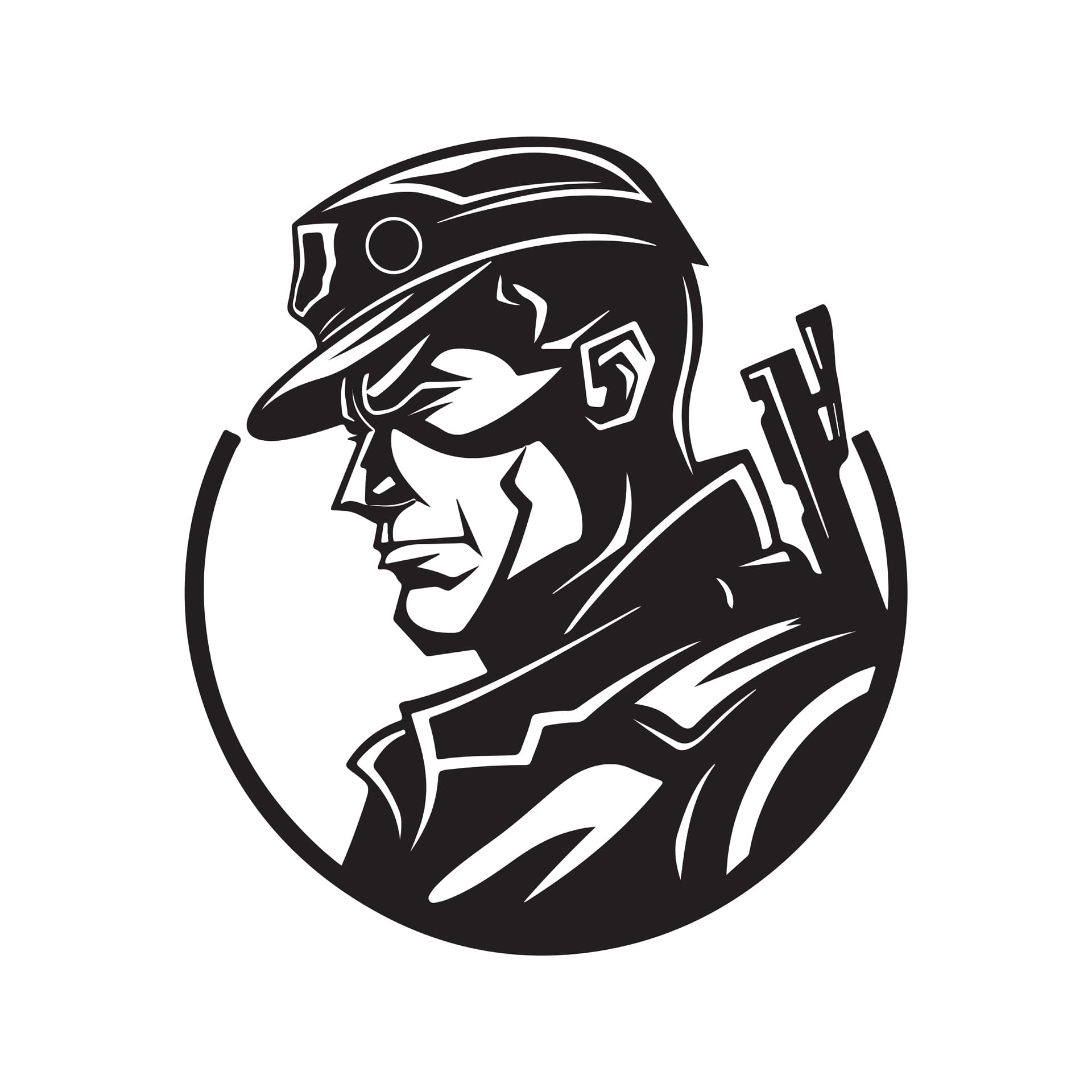 Black white soldier hand drawn illustration military profile pictures