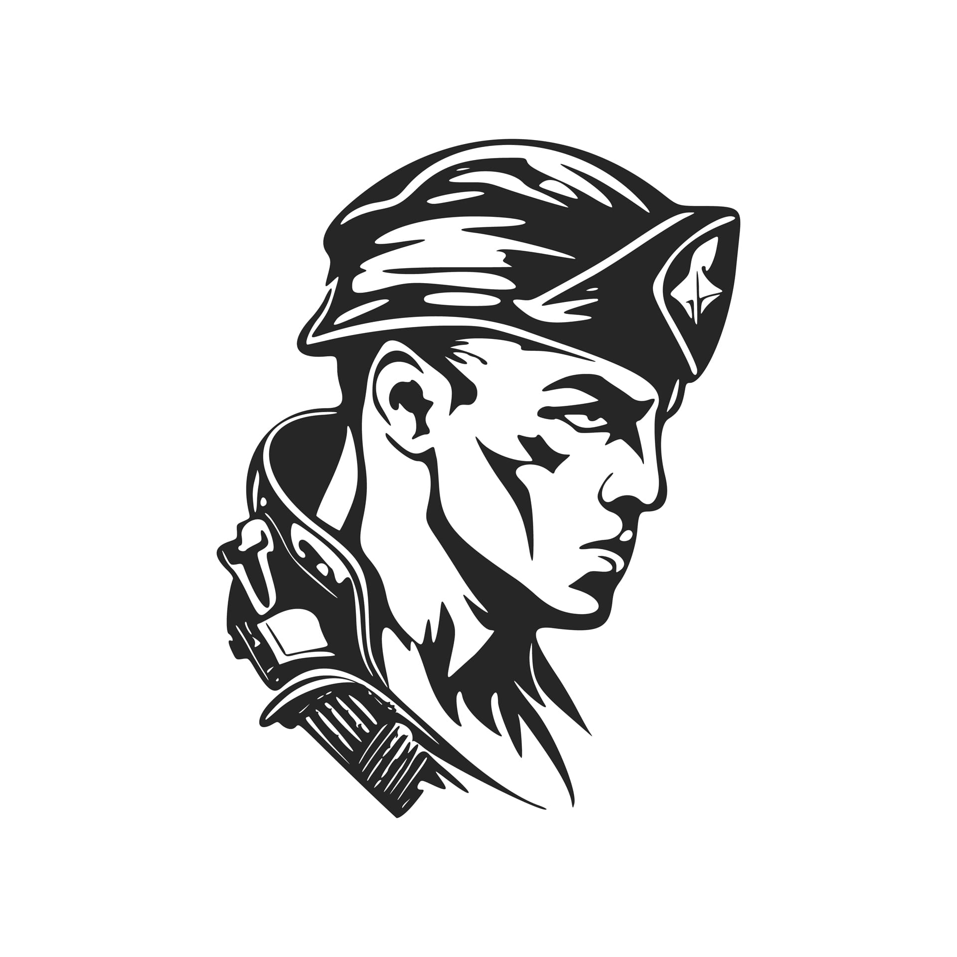 Black white stylish depicting military man