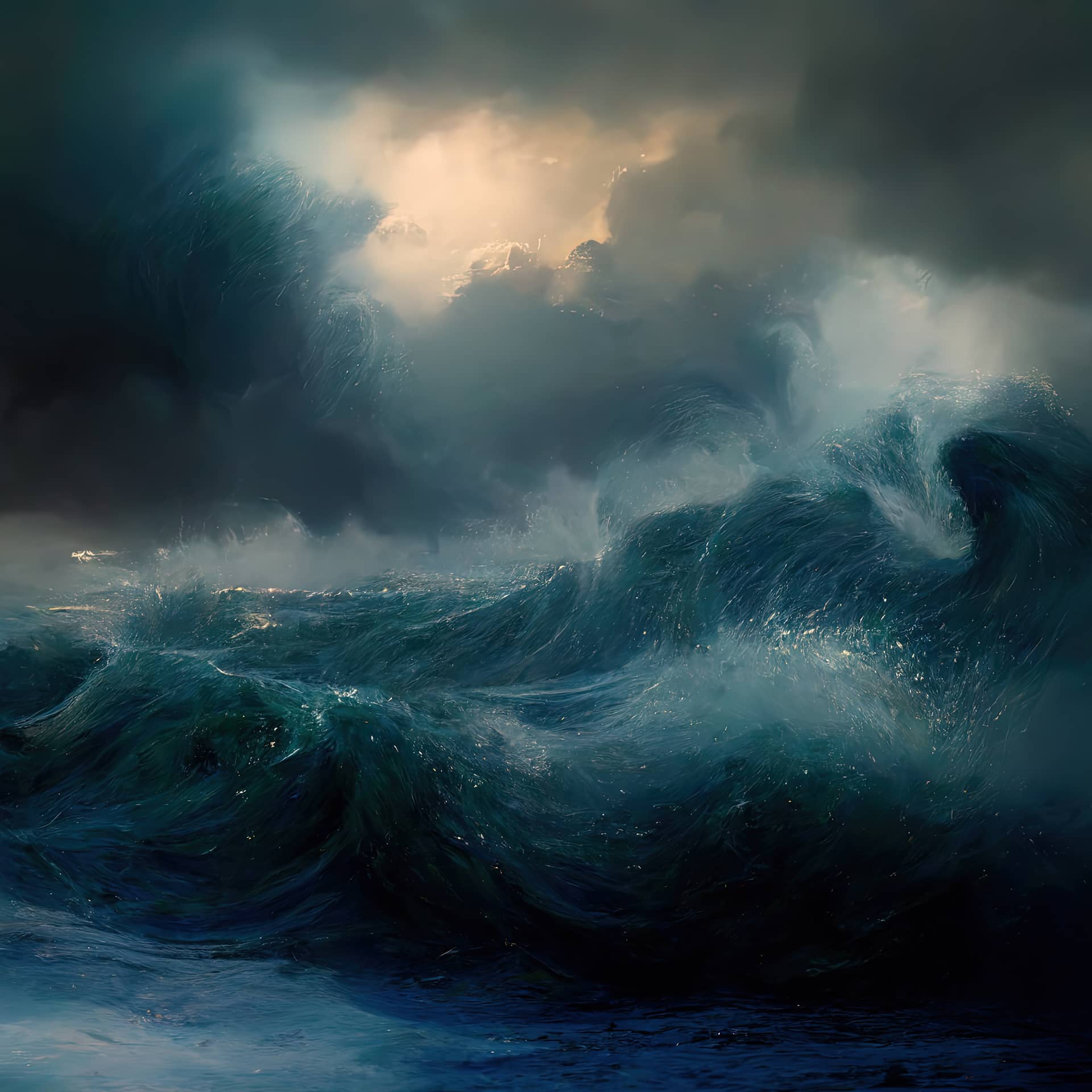 Ocean with huge waves grey sky generative generative excellent image