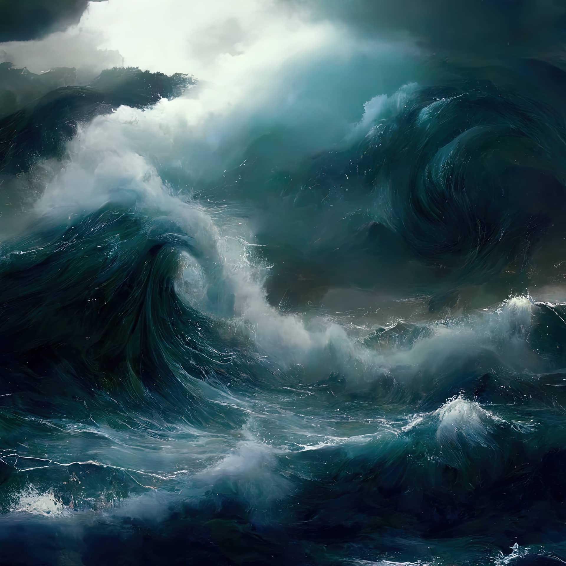 Ocean with huge waves grey sky generative generative excellent picture