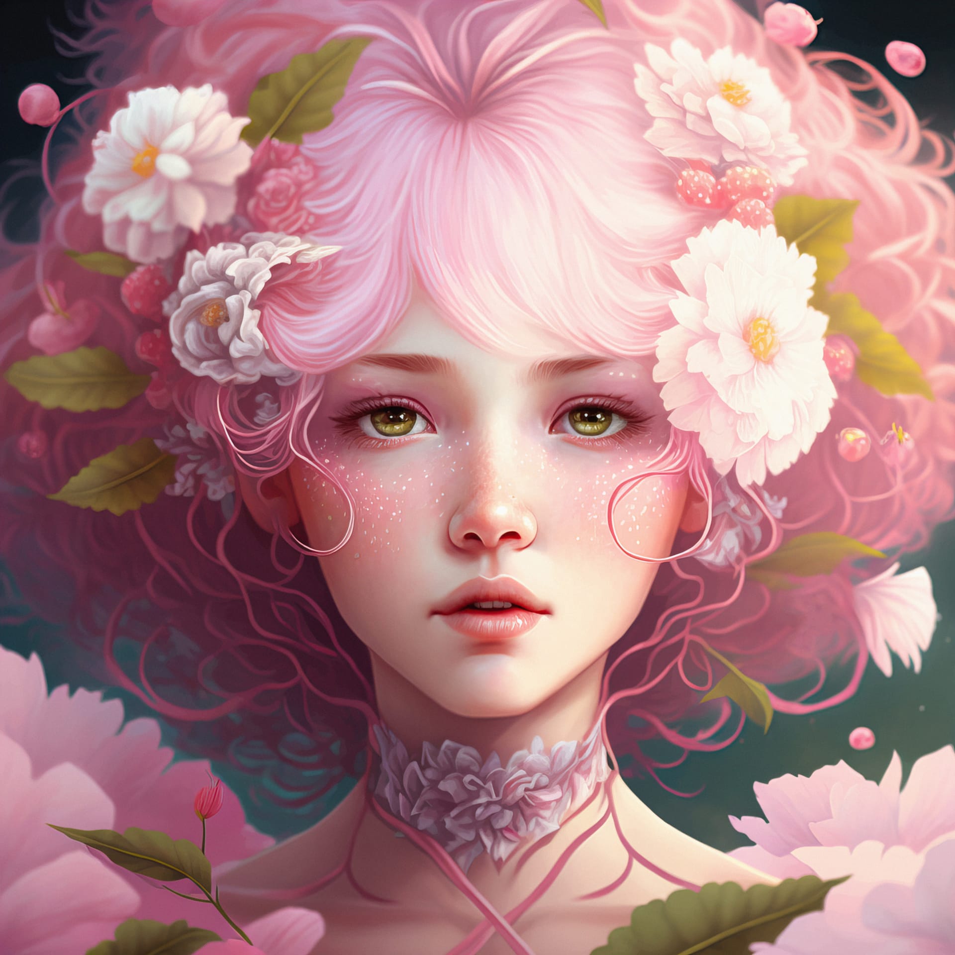 Beautiful anime girl with pink hair flowers near flowering tree pink profile picture