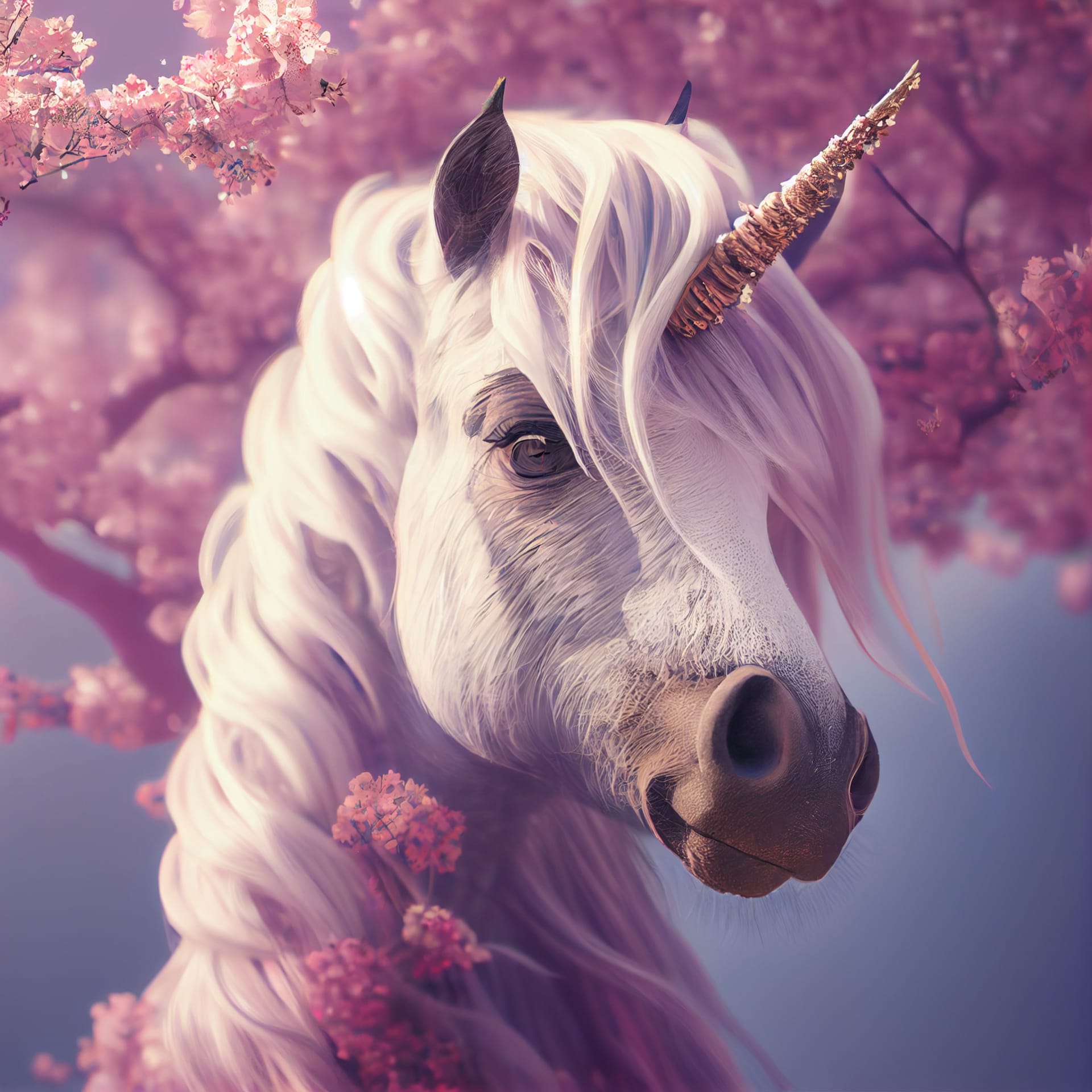 Pink profile picture cute fantasy unicorn cherry blossom sakura tree illustration fine image