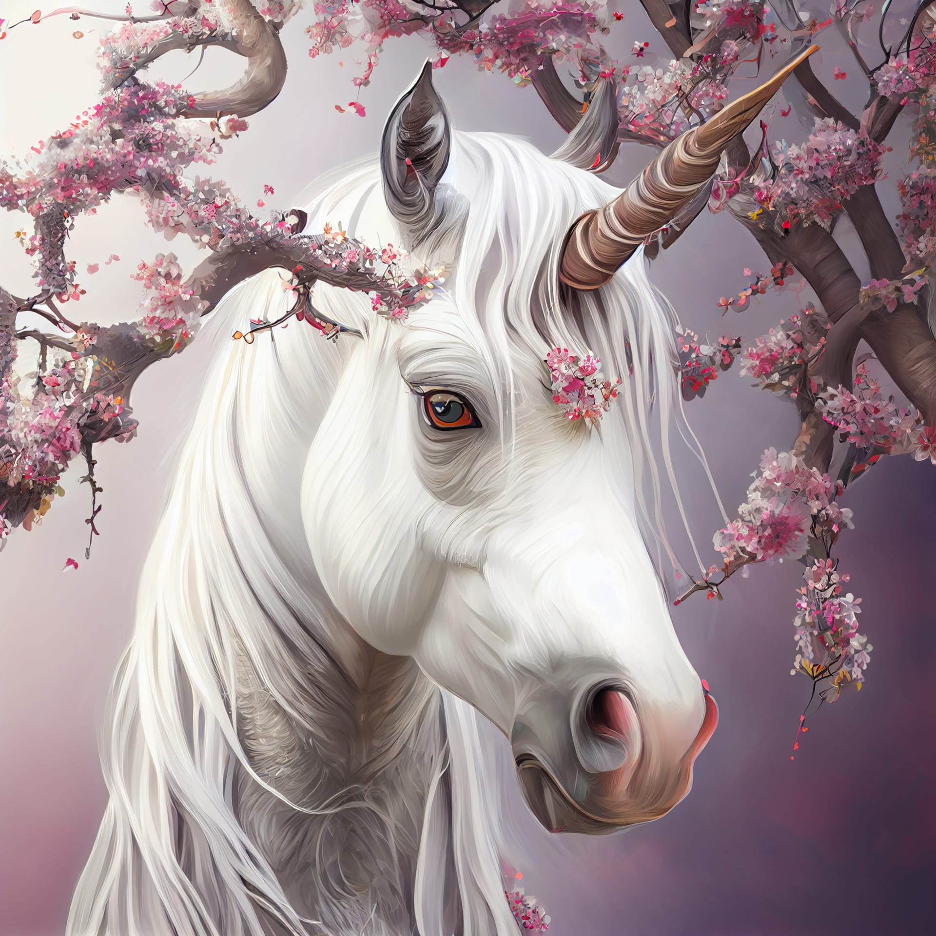 Pink profile picture cute fantasy unicorn cherry blossom sakura tree illustration