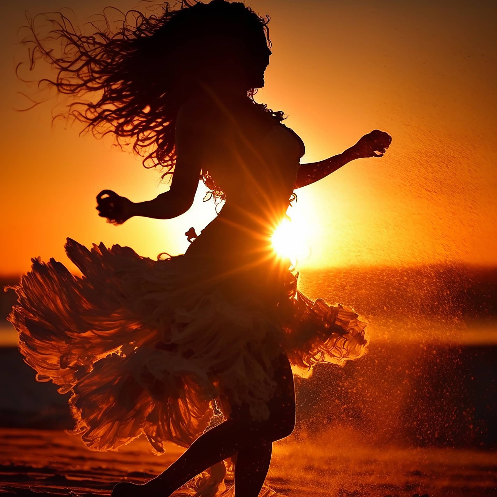 Full color photography woman dancing sunset image